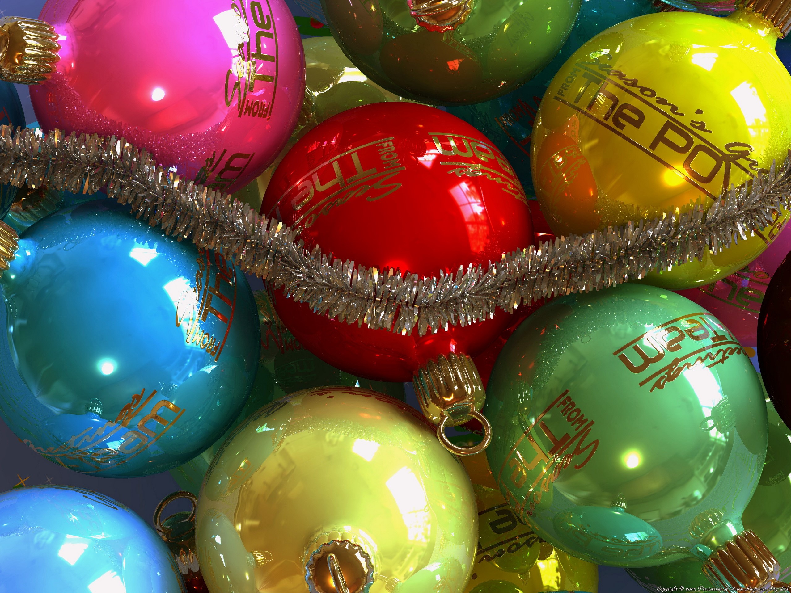 Christmas Ornaments with Tinsel HD Wallpaper