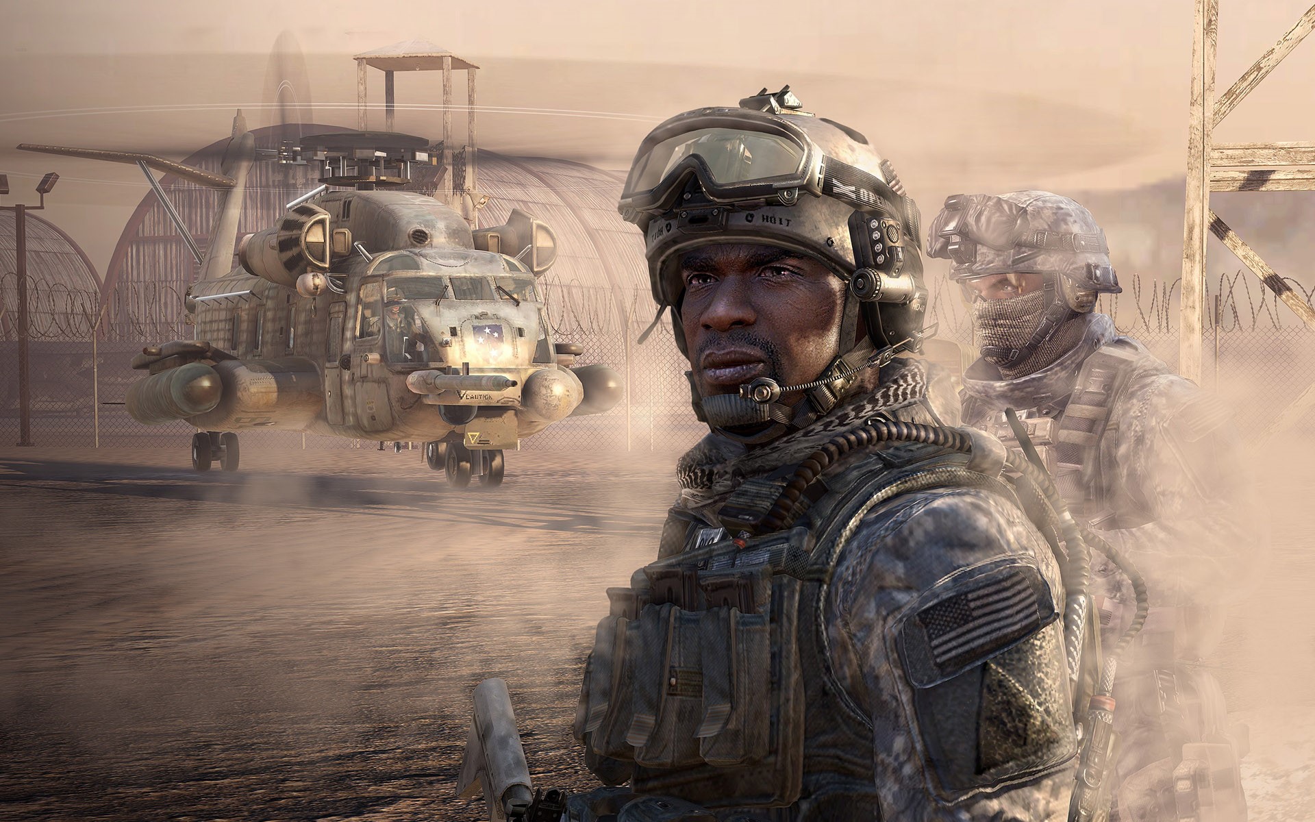 Soldiers and helicopter in Modern Warfare HD Wallpaper
