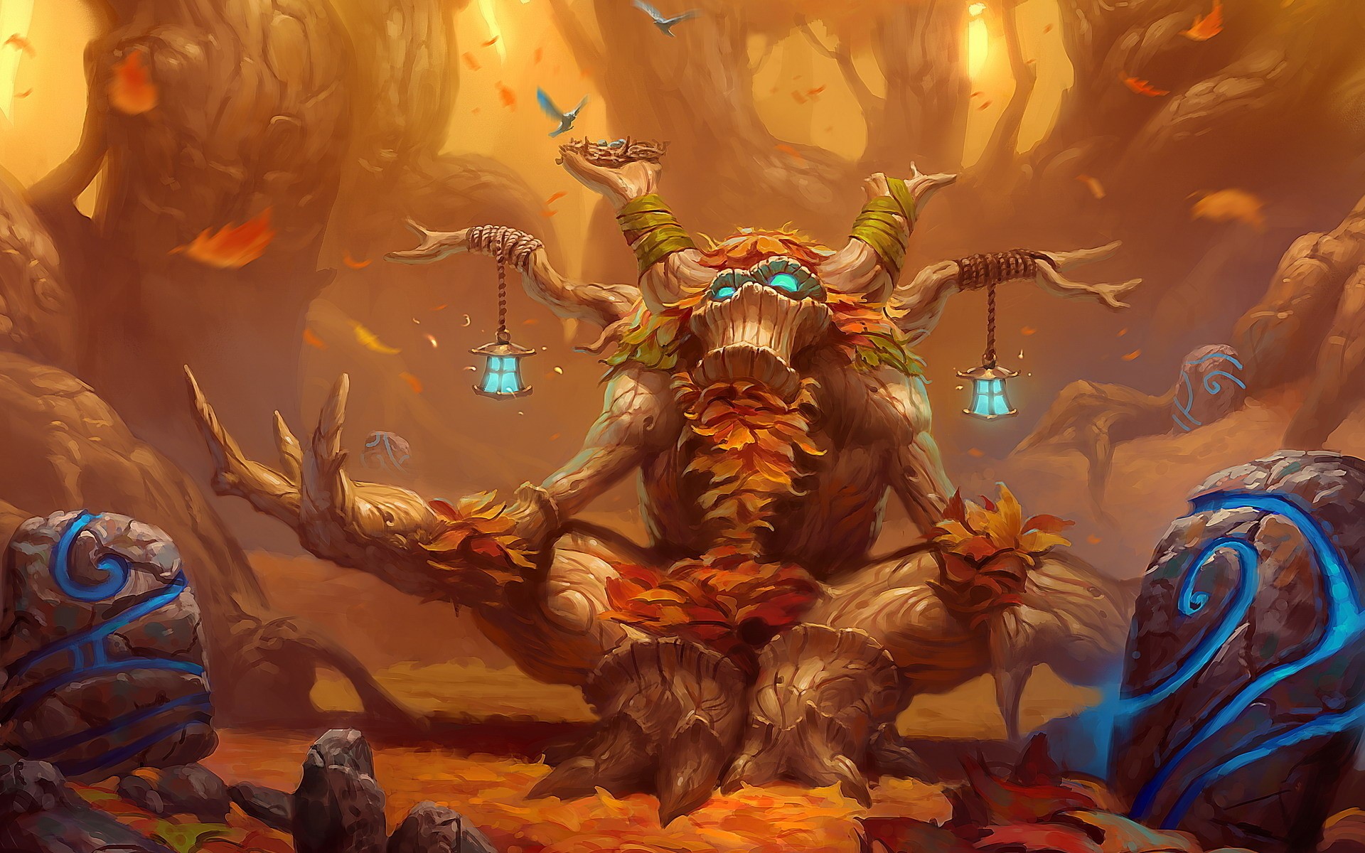 Tree creature with lanterns in World of WarCraft HD Wallpaper