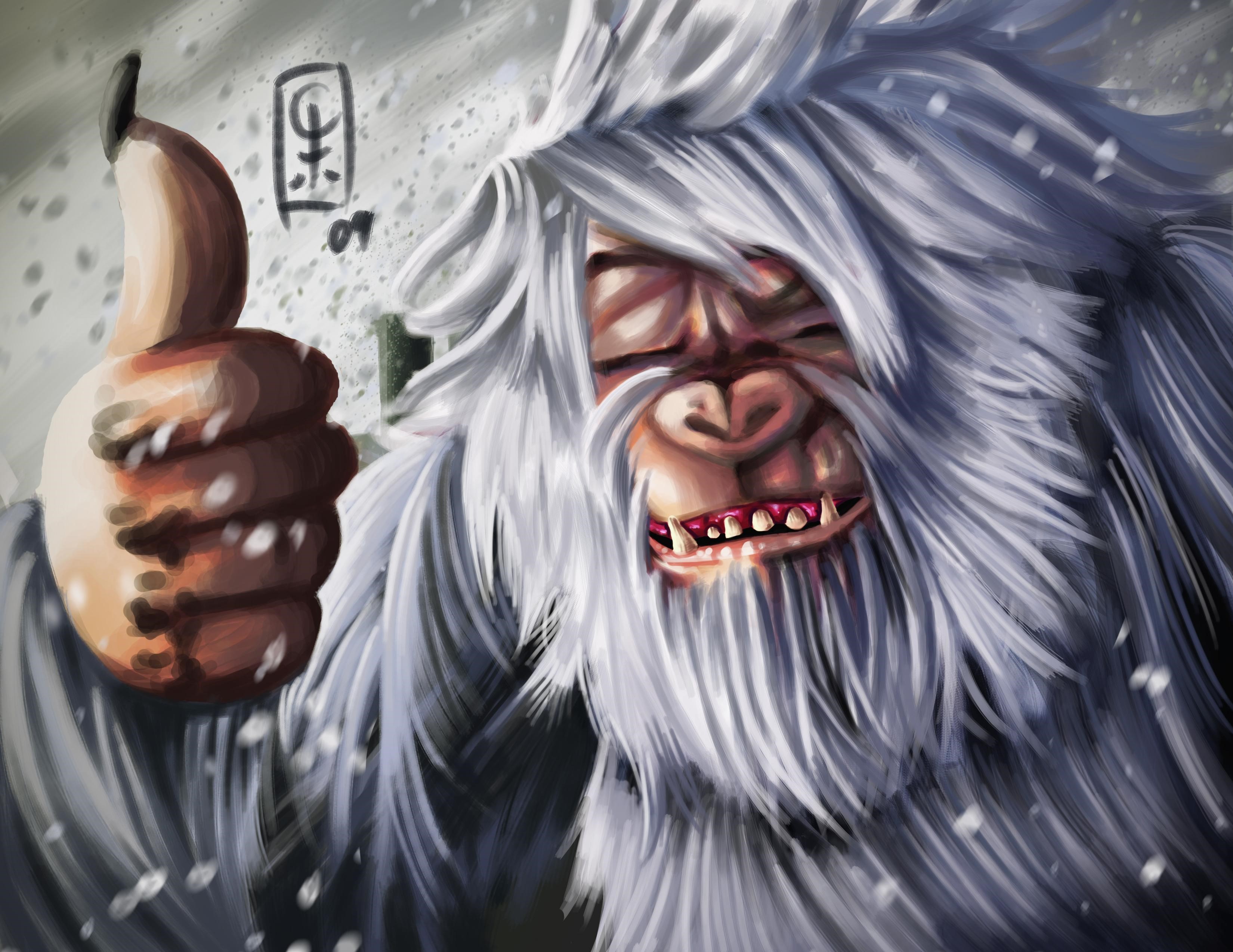 Yeti giving a thumbs up in the snow HD Wallpaper