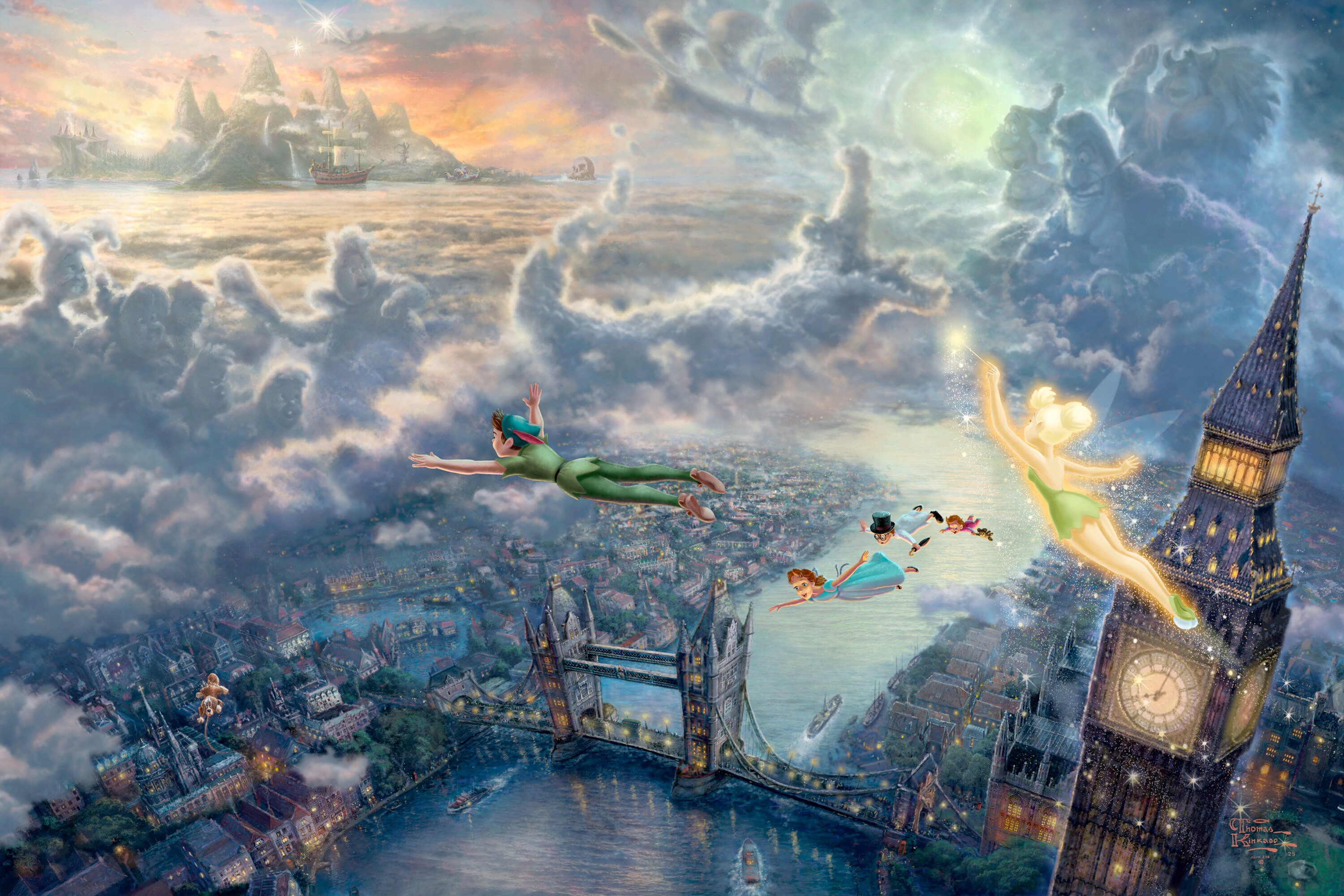 Peter Pan and Tinkerbell flying over London HD Wallpaper