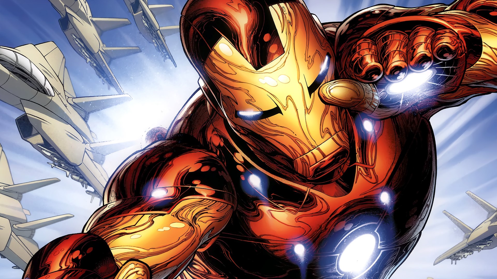 Iron Man in Armor with Fighter Jets HD Wallpaper