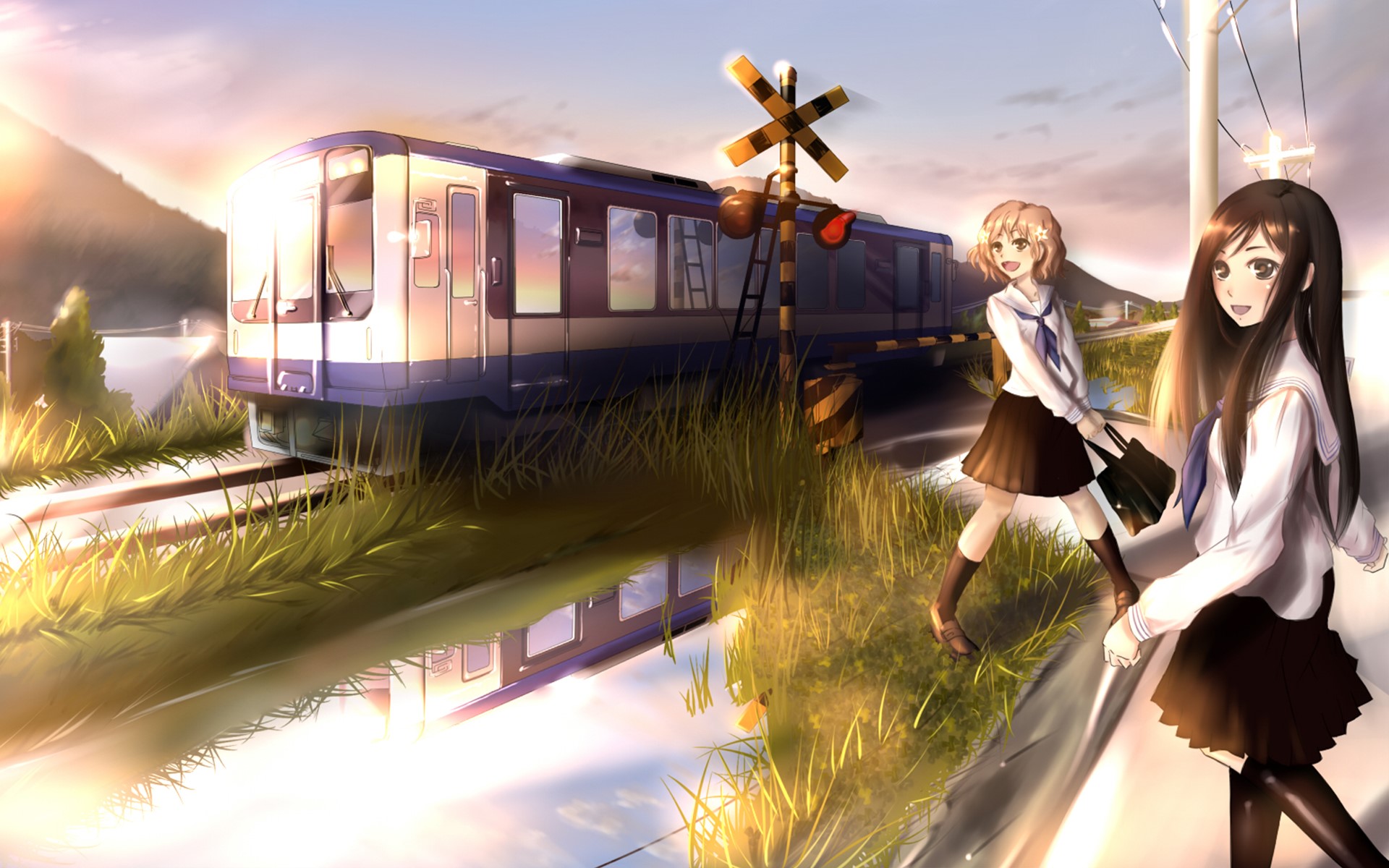 Ohana from Hana-Saku Iroha at a train crossing HD Wallpaper