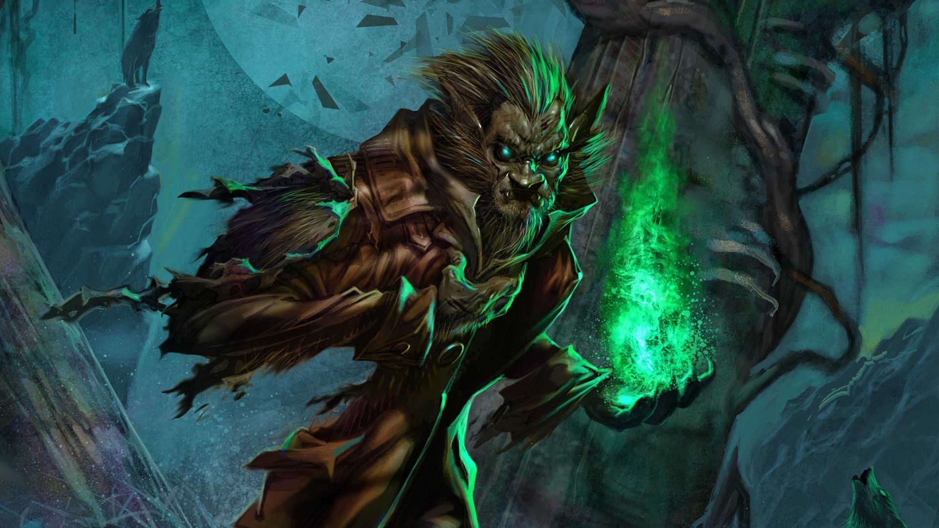 Werewolf casting green magic from World of Warcraft HD Wallpaper