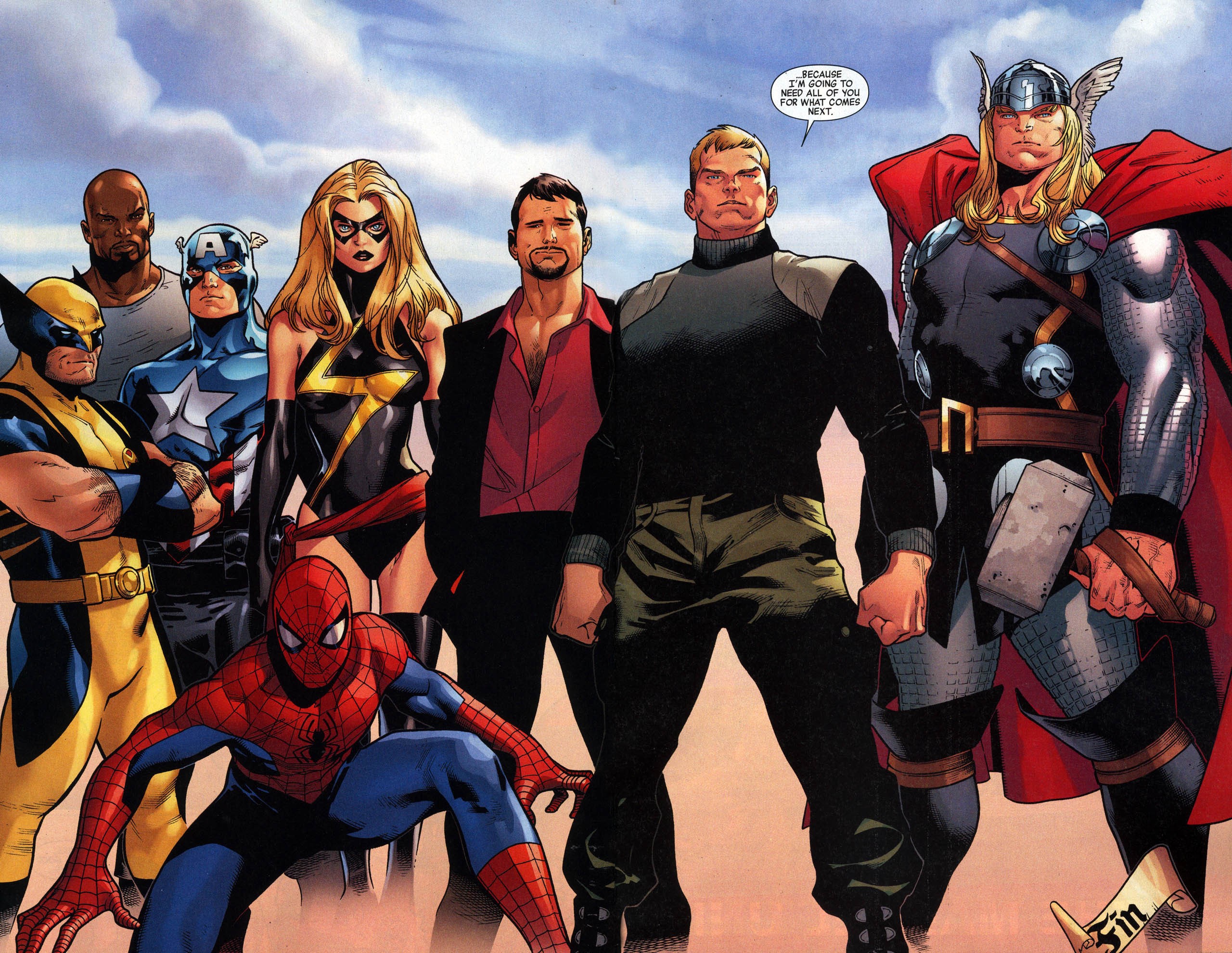 Marvel Comics Heroes: Wolverine, Captain America, Ms. Marvel, Spider-Man, Thor HD Wallpaper