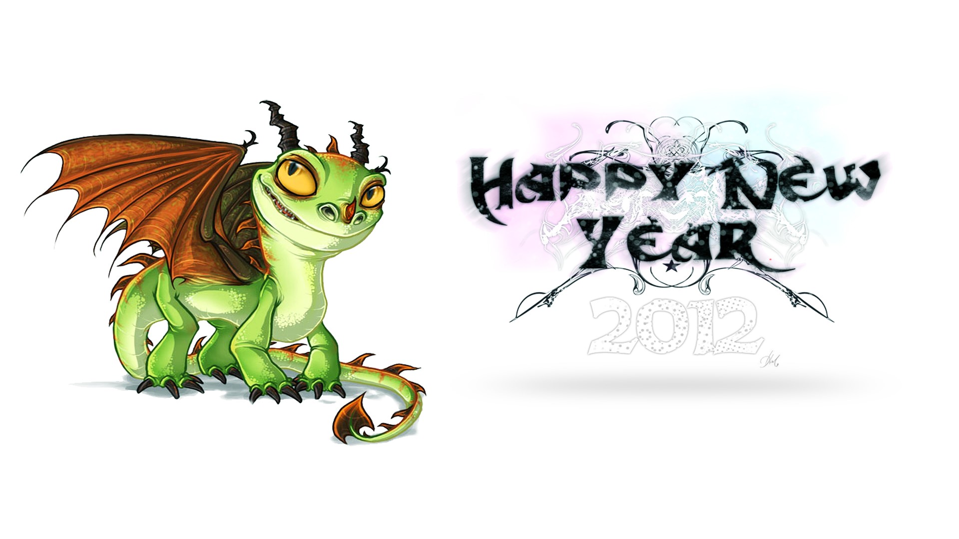 Happy New Year 2012 dragon illustration HD Wallpaper