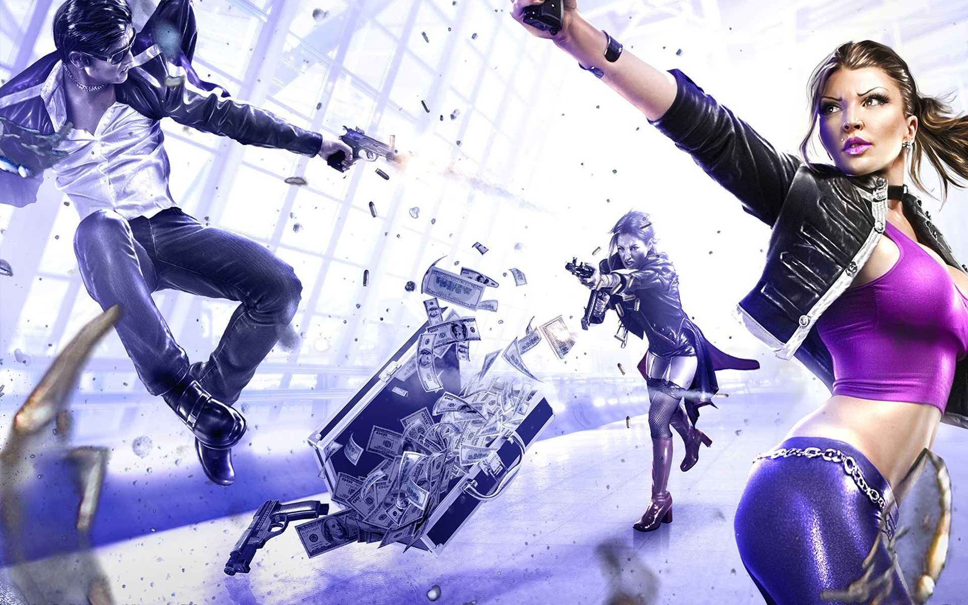 Saints Row characters in a shootout with money flying HD Wallpaper
