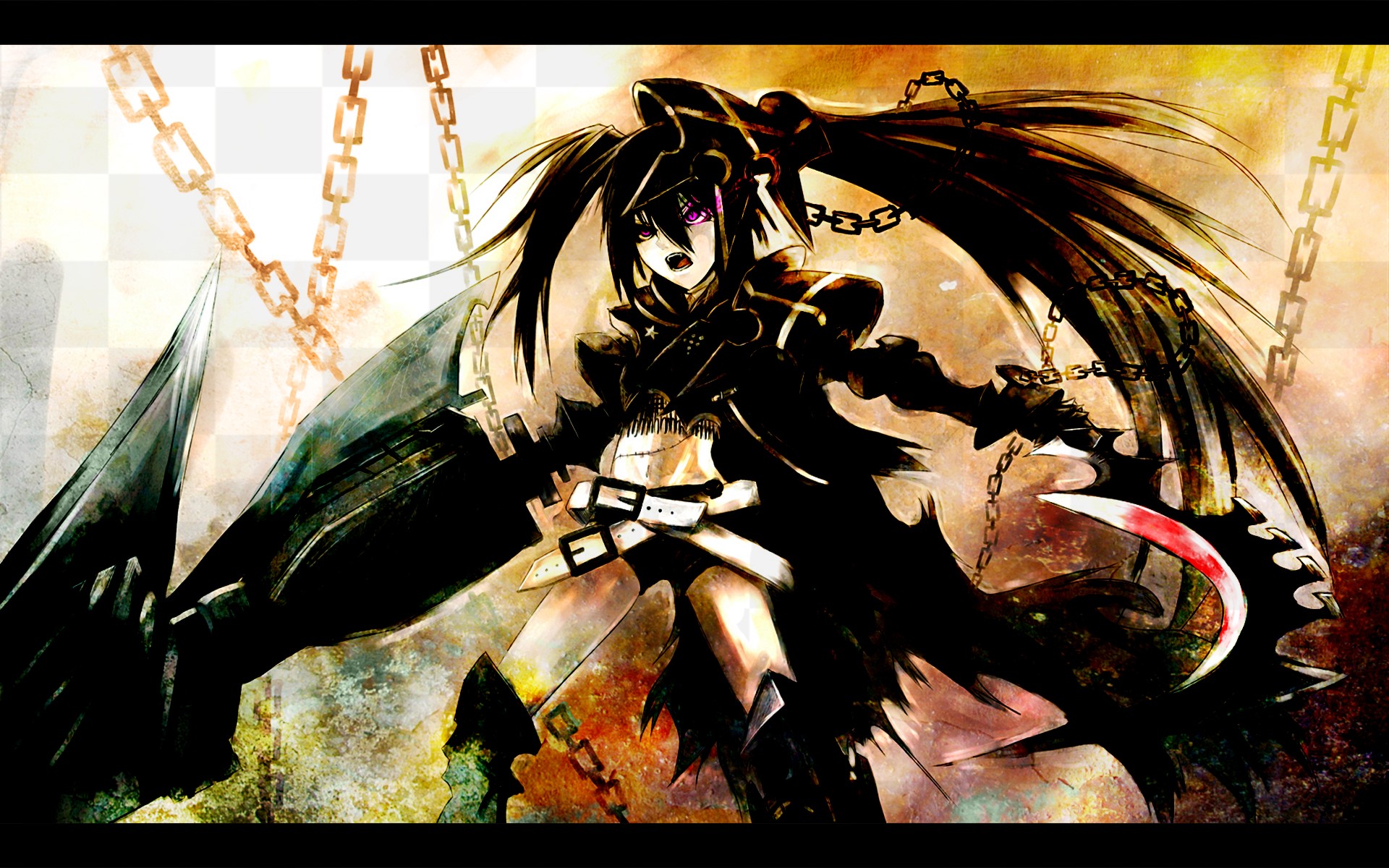 Black Rock Shooter with chains and weapons HD Wallpaper