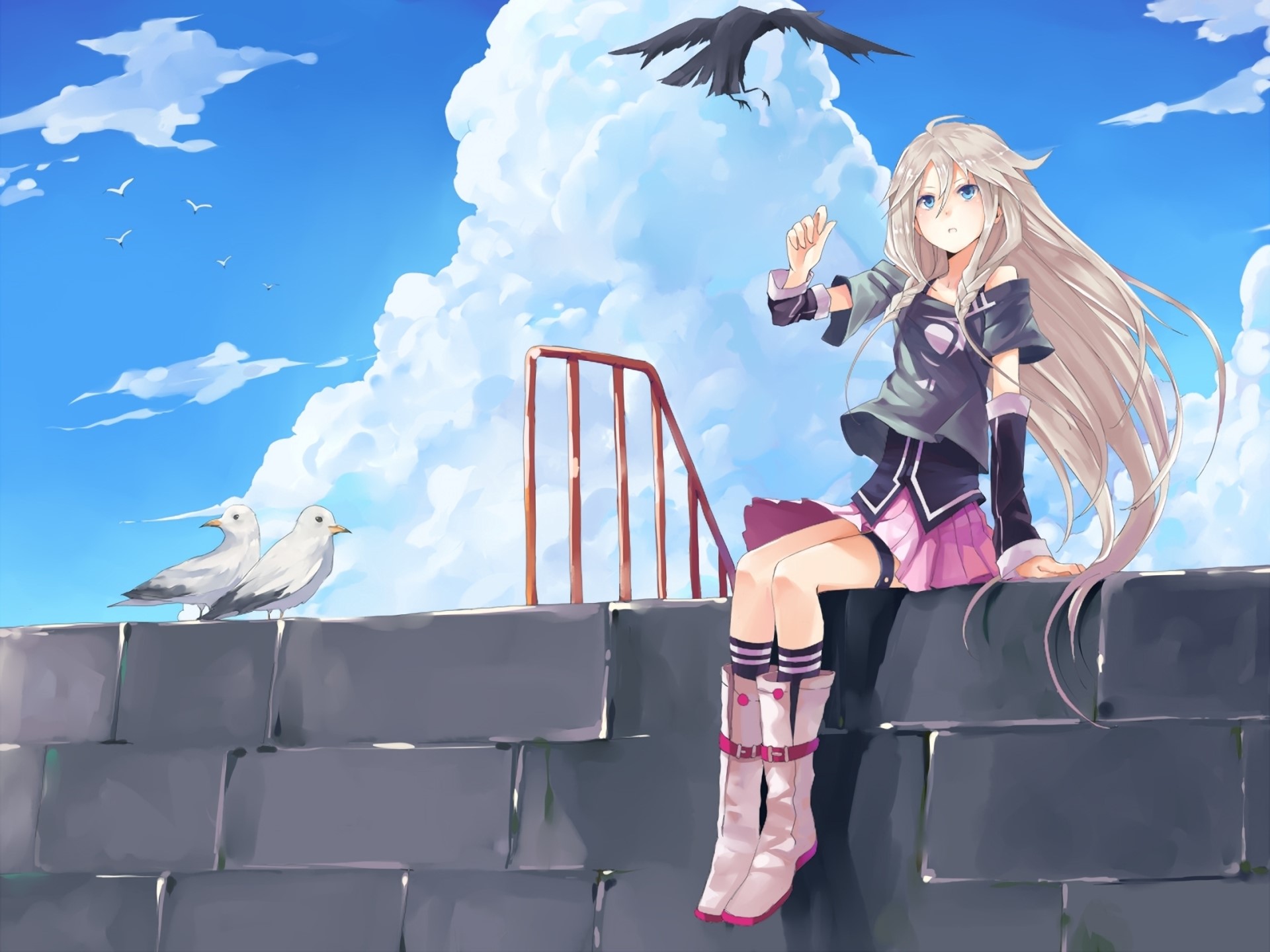 Girl with long blonde hair and birds HD Wallpaper