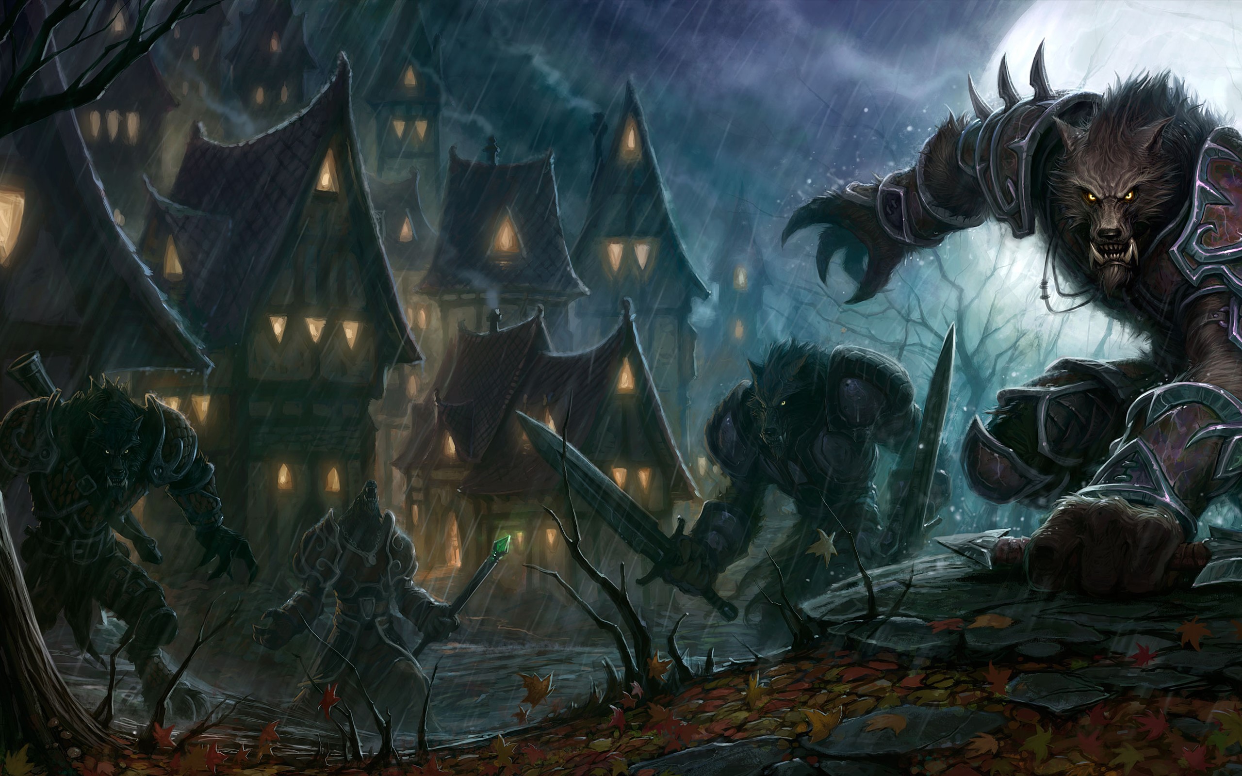 Werewolves attacking a village in World of Warcraft HD Wallpaper