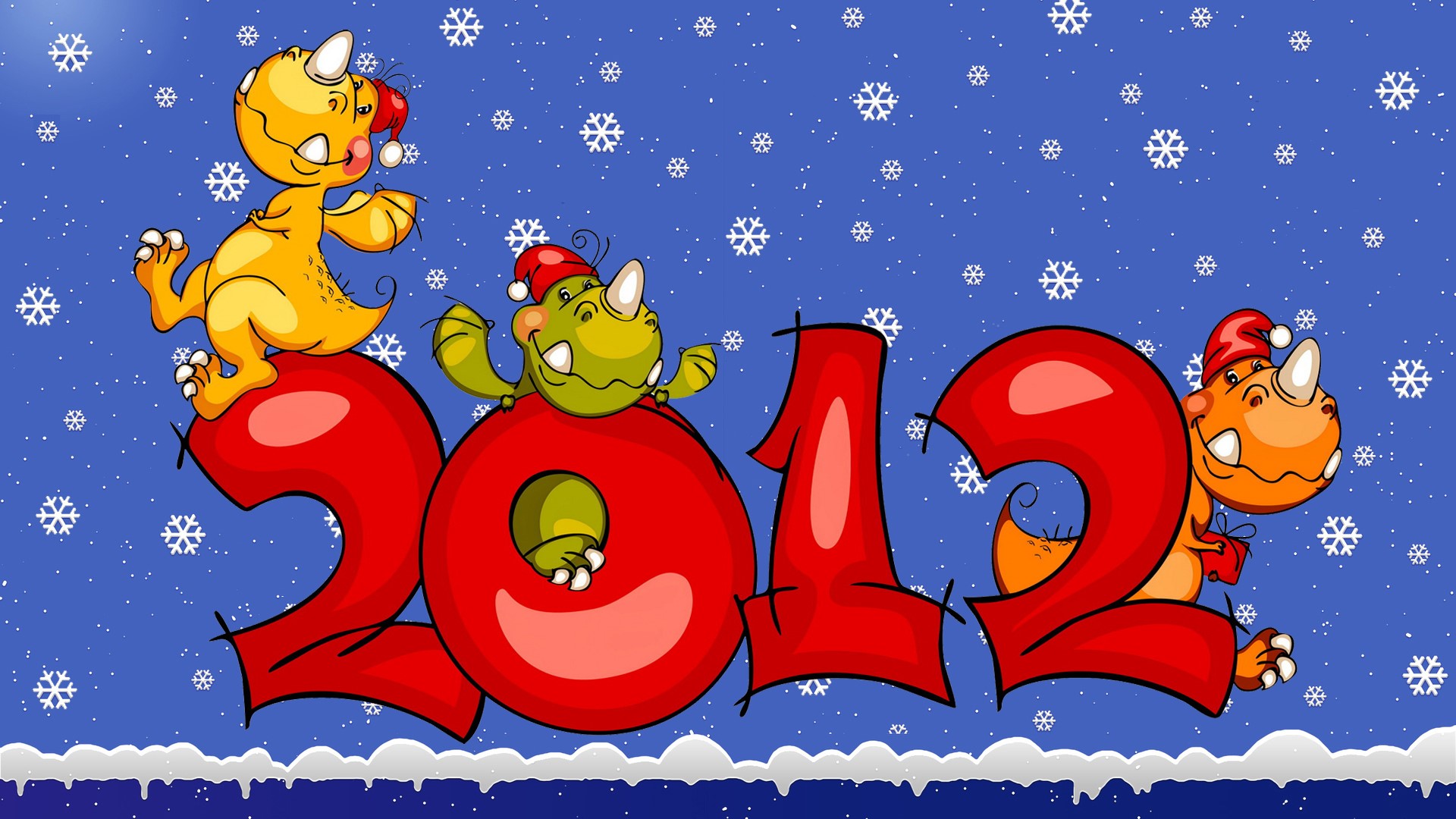 Dinosaurs celebrating New Year 2012 HD Wallpaper