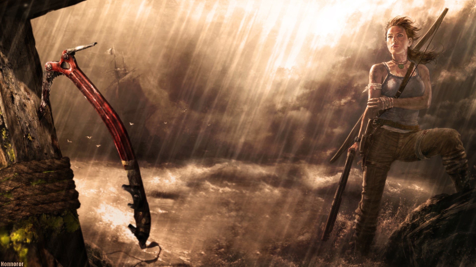 Lara Croft from Tomb Raider with an ice axe HD Wallpaper
