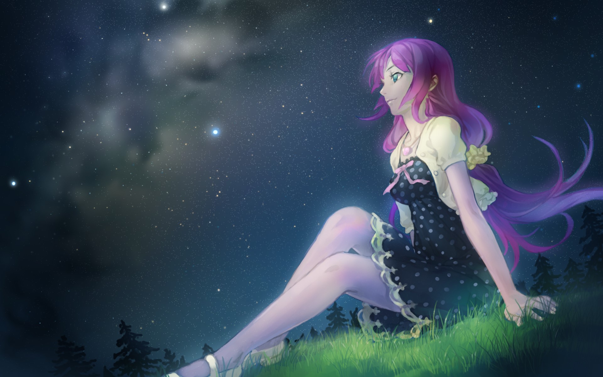 Senjougahara Hitagi from Bakemonogatari sitting under the stars HD Wallpaper