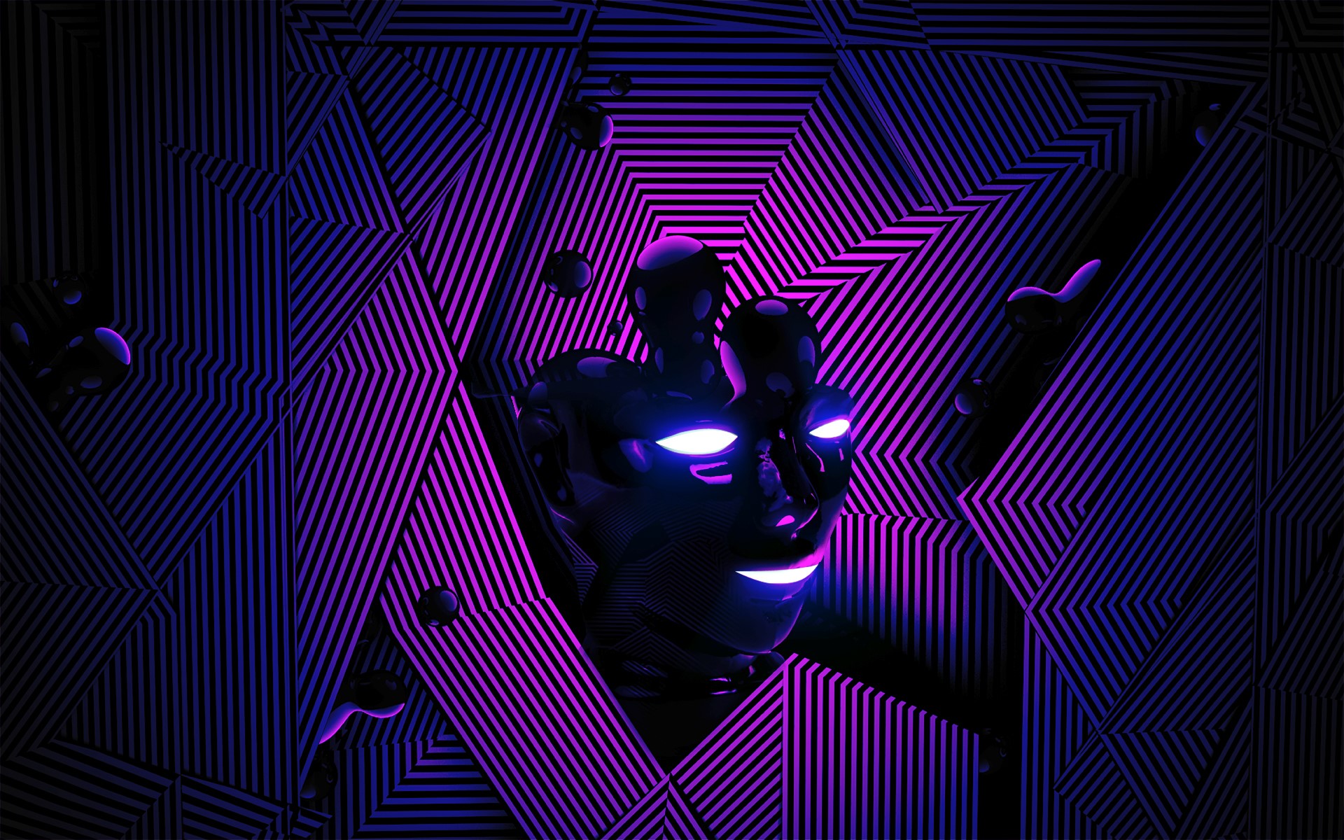 Abstract geometric background with glowing humanoid figure HD Wallpaper