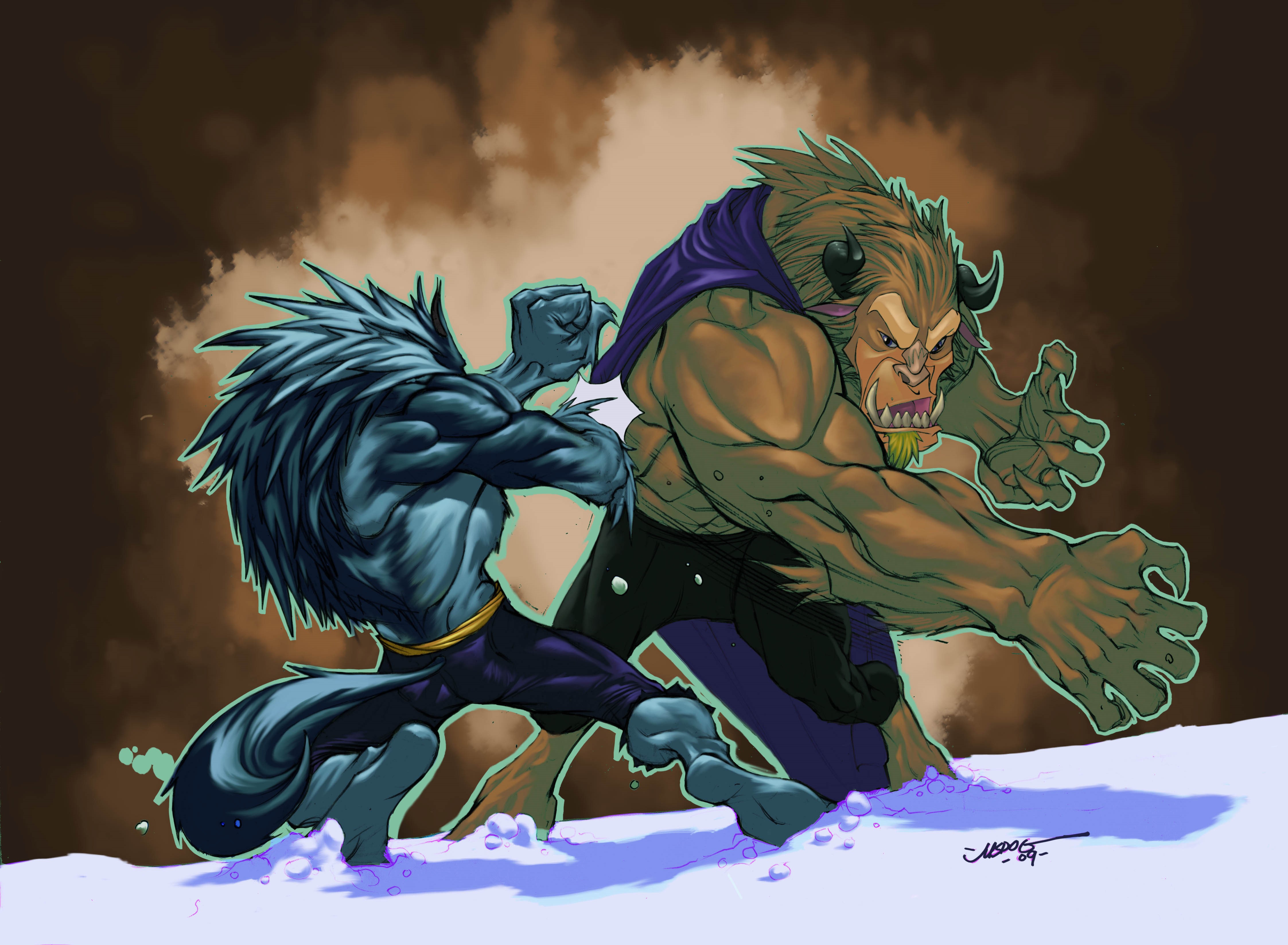4K Monsters fighting in snow HD Wallpaper