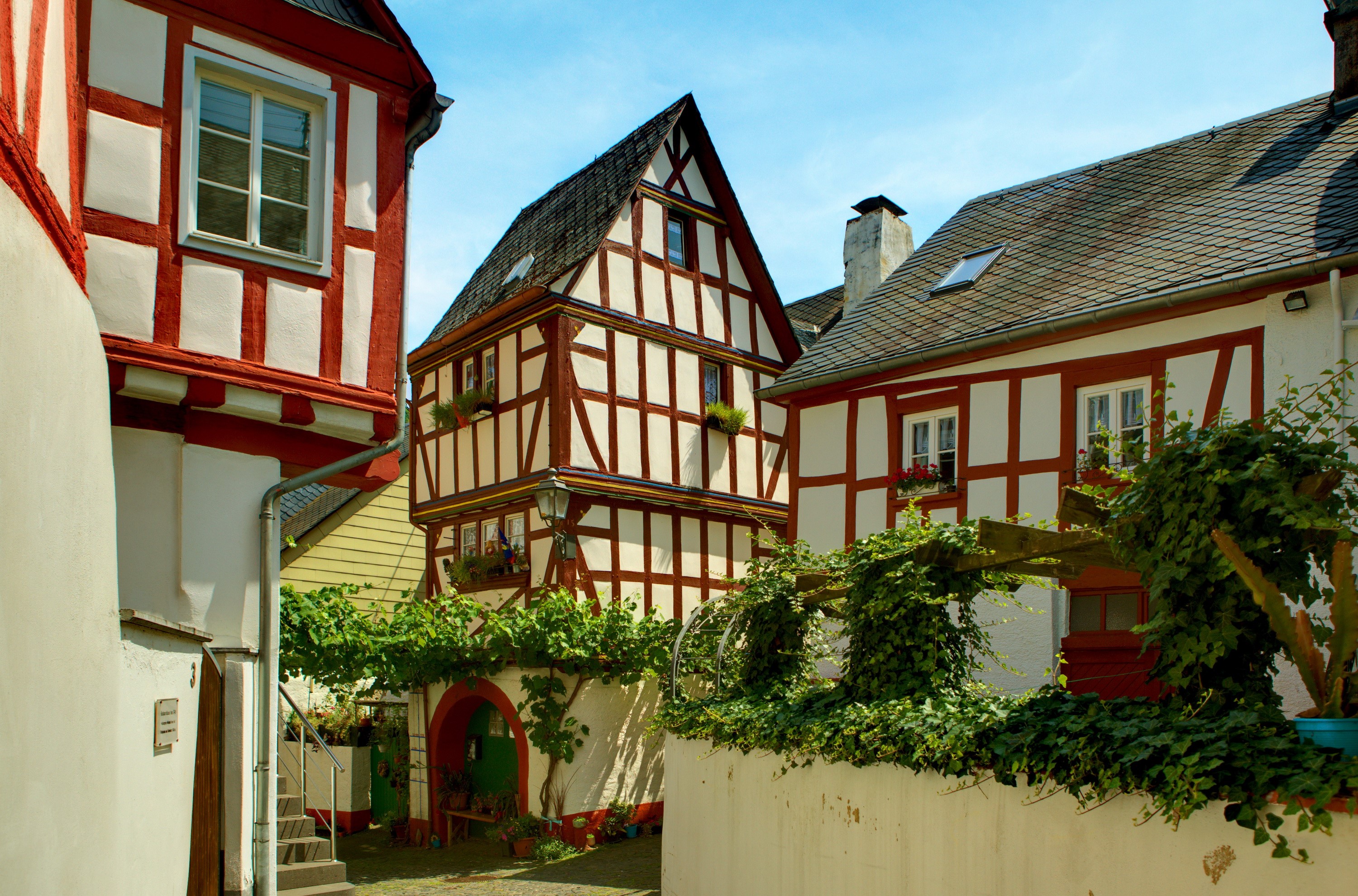 Half-timbered houses in a German village HD Wallpaper