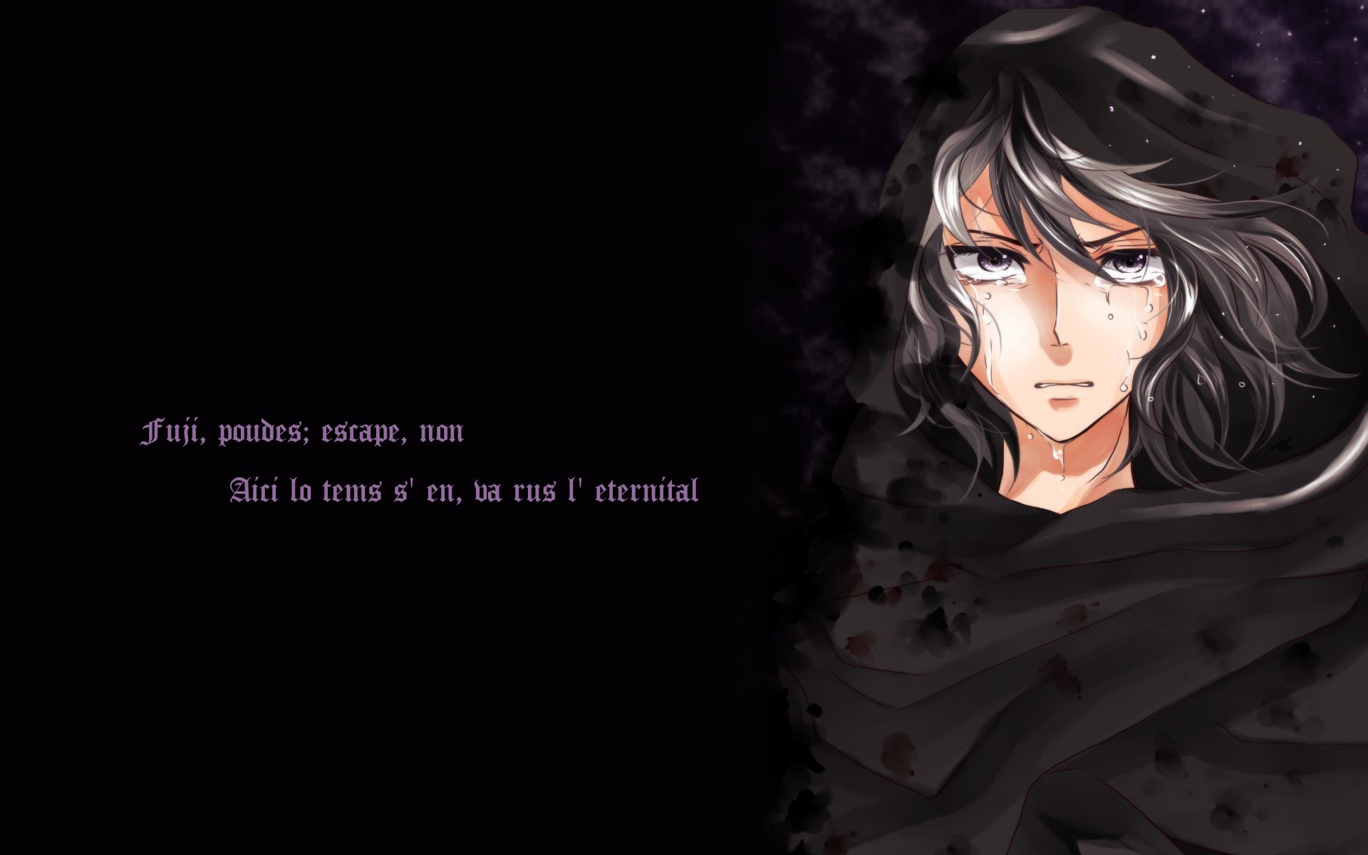 Anime character with dark cloak and tears HD Wallpaper