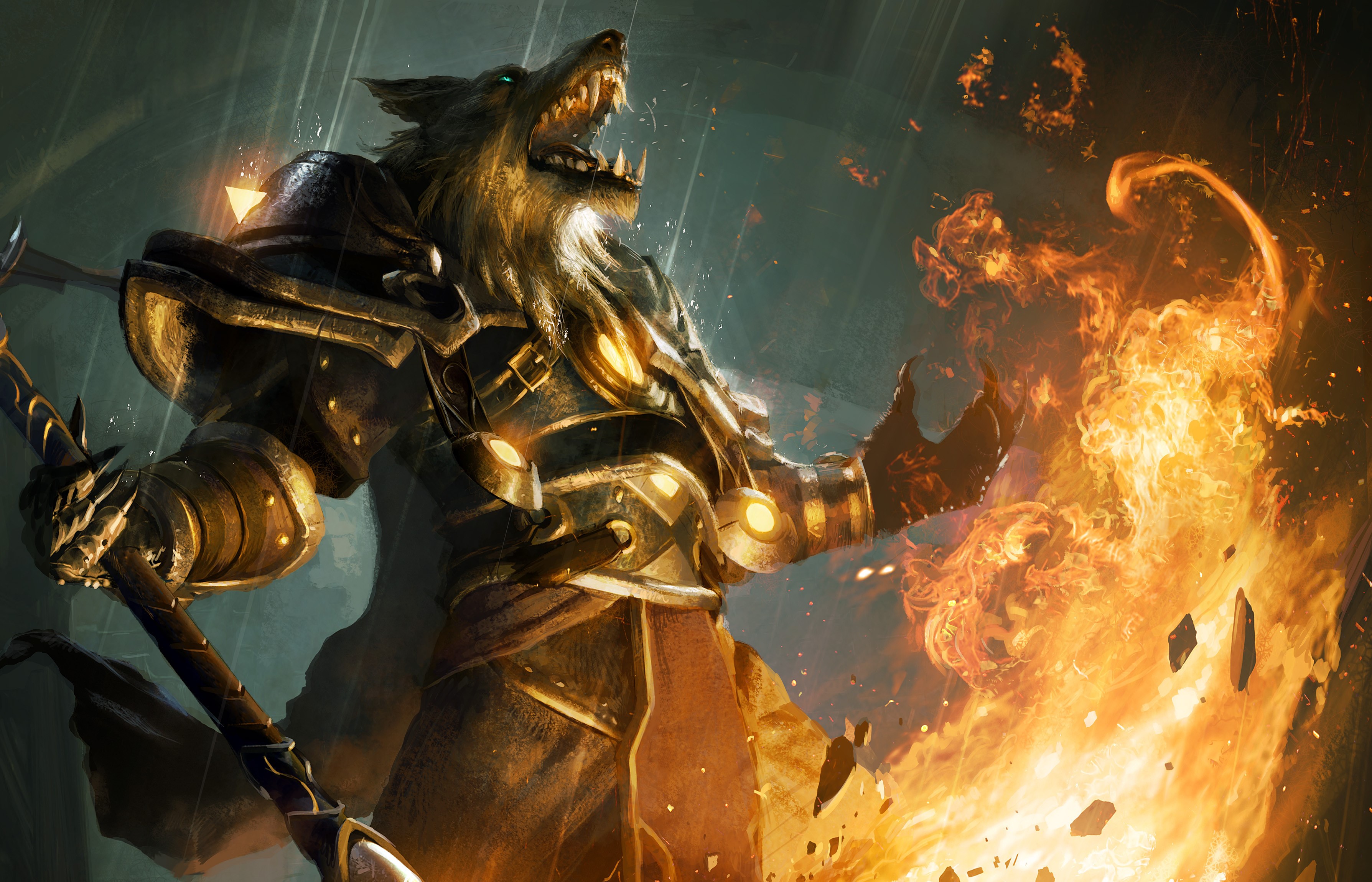 Worgen Warrior casting fire magic in World of Warcraft HD Wallpaper
