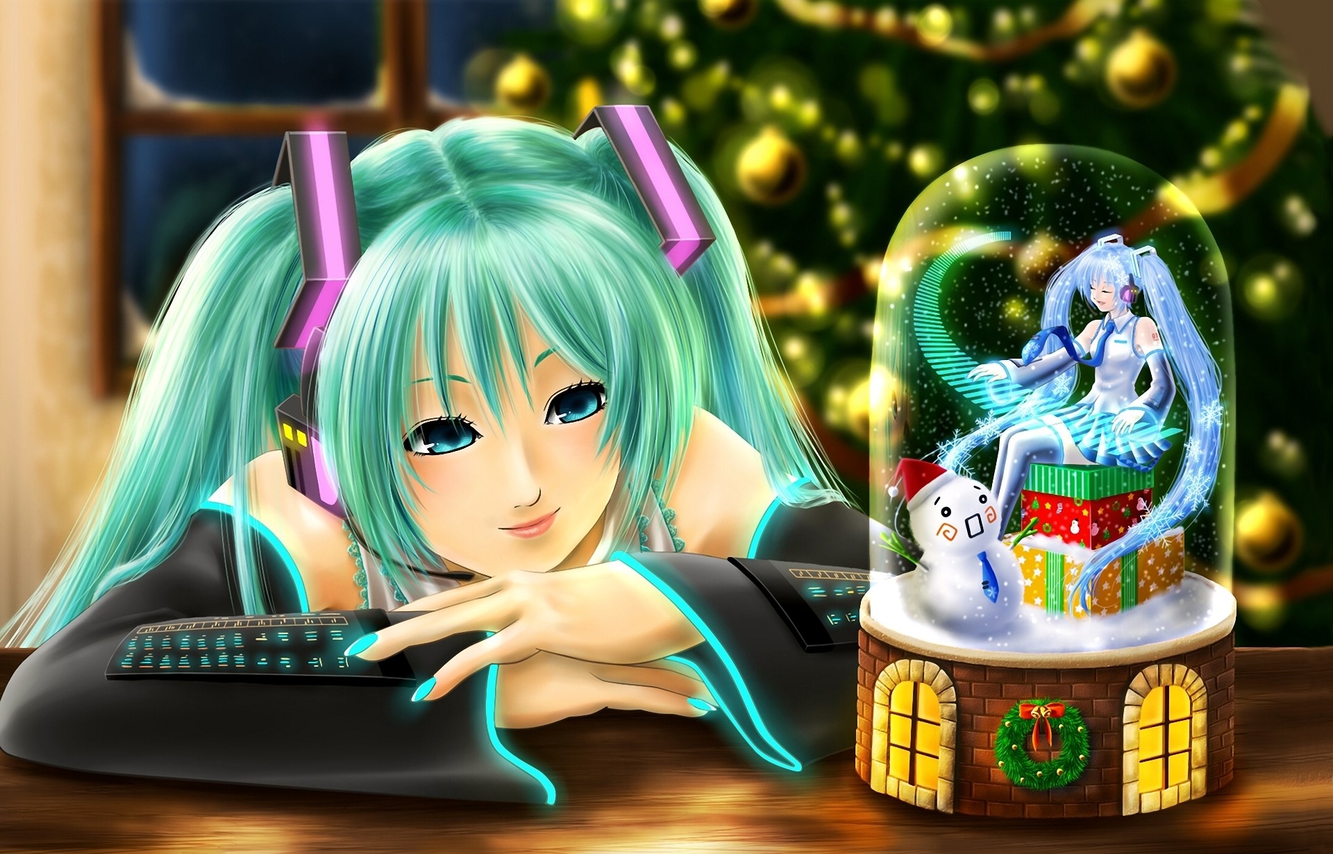 Hatsune Miku with Christmas Snow Globe HD Wallpaper