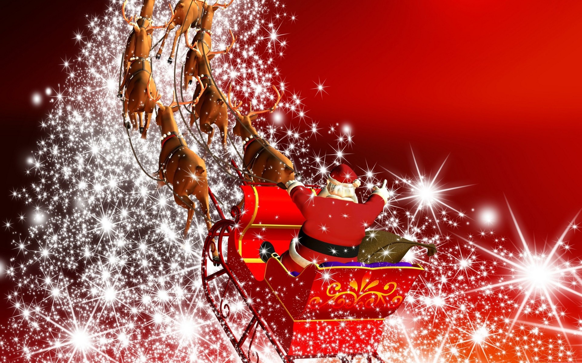 Santa Claus riding a sleigh pulled by reindeer HD Wallpaper