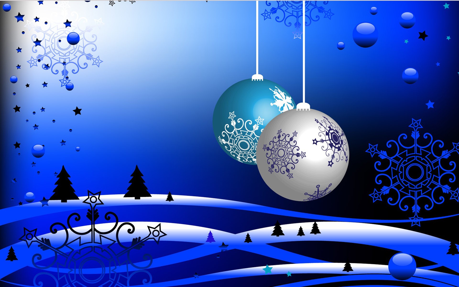Christmas ornaments and snowflakes on a blue background HD Wallpaper