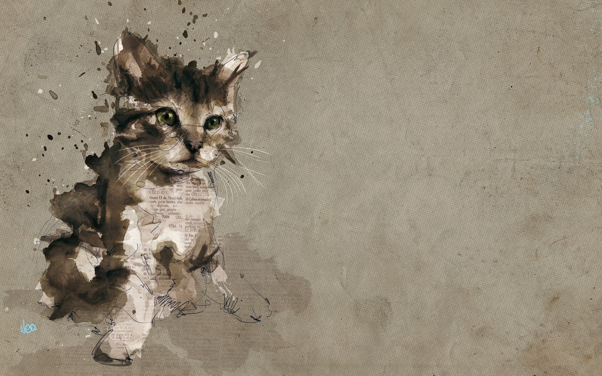 Watercolor painting of a tabby kitten HD Wallpaper