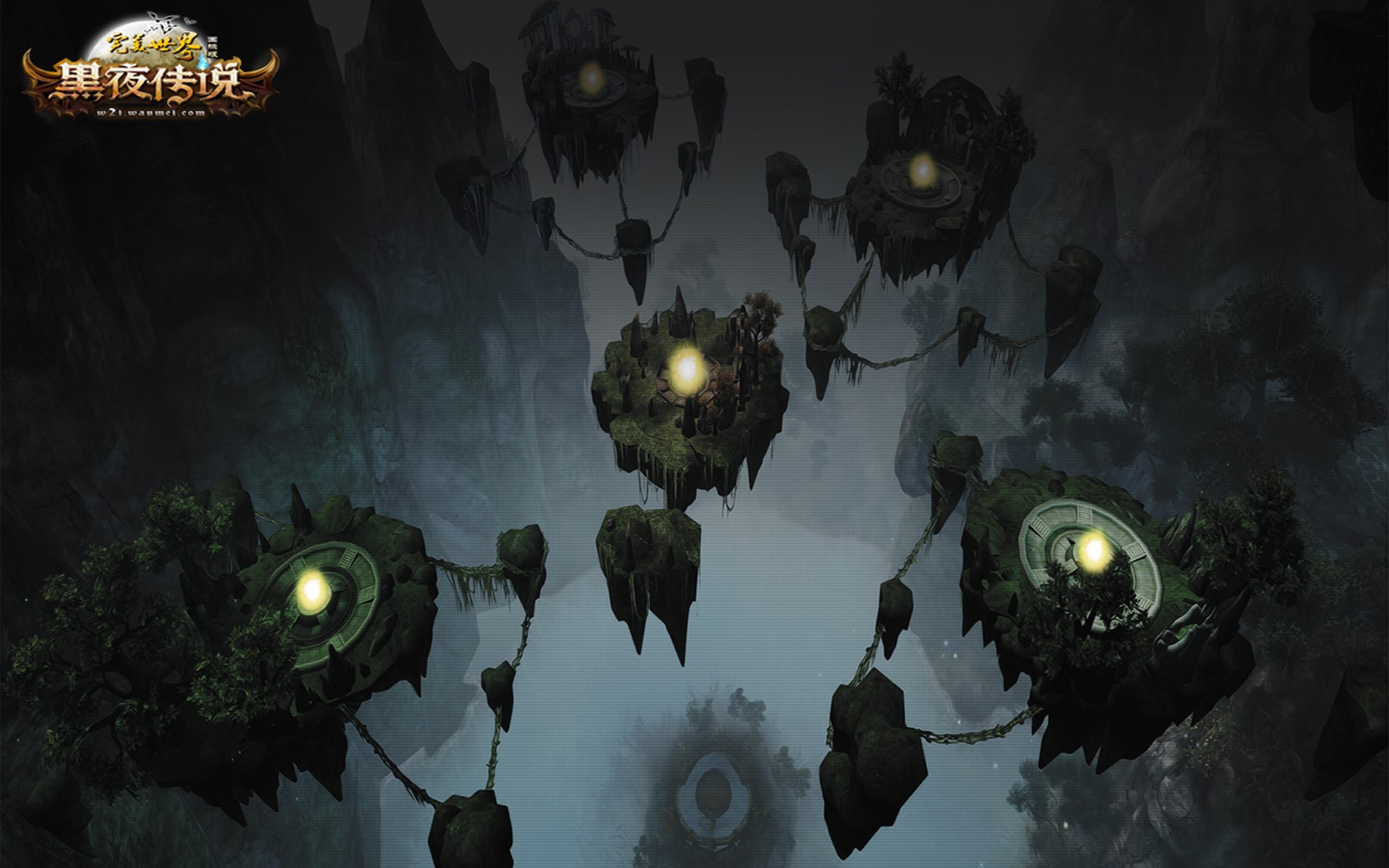 Floating islands in a dark fantasy world HD Wallpaper