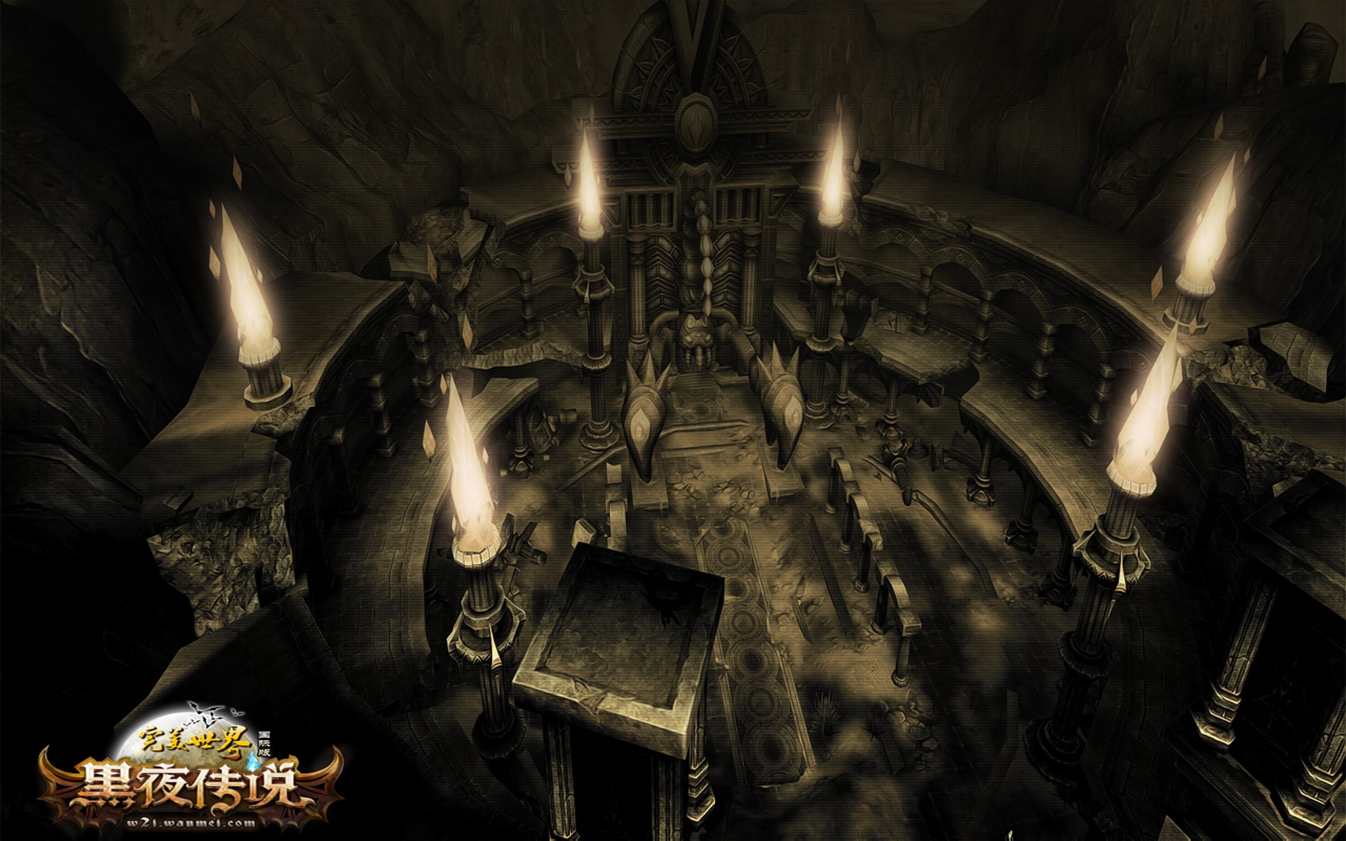 Dark Fantasy Throne Room with Candles HD Wallpaper