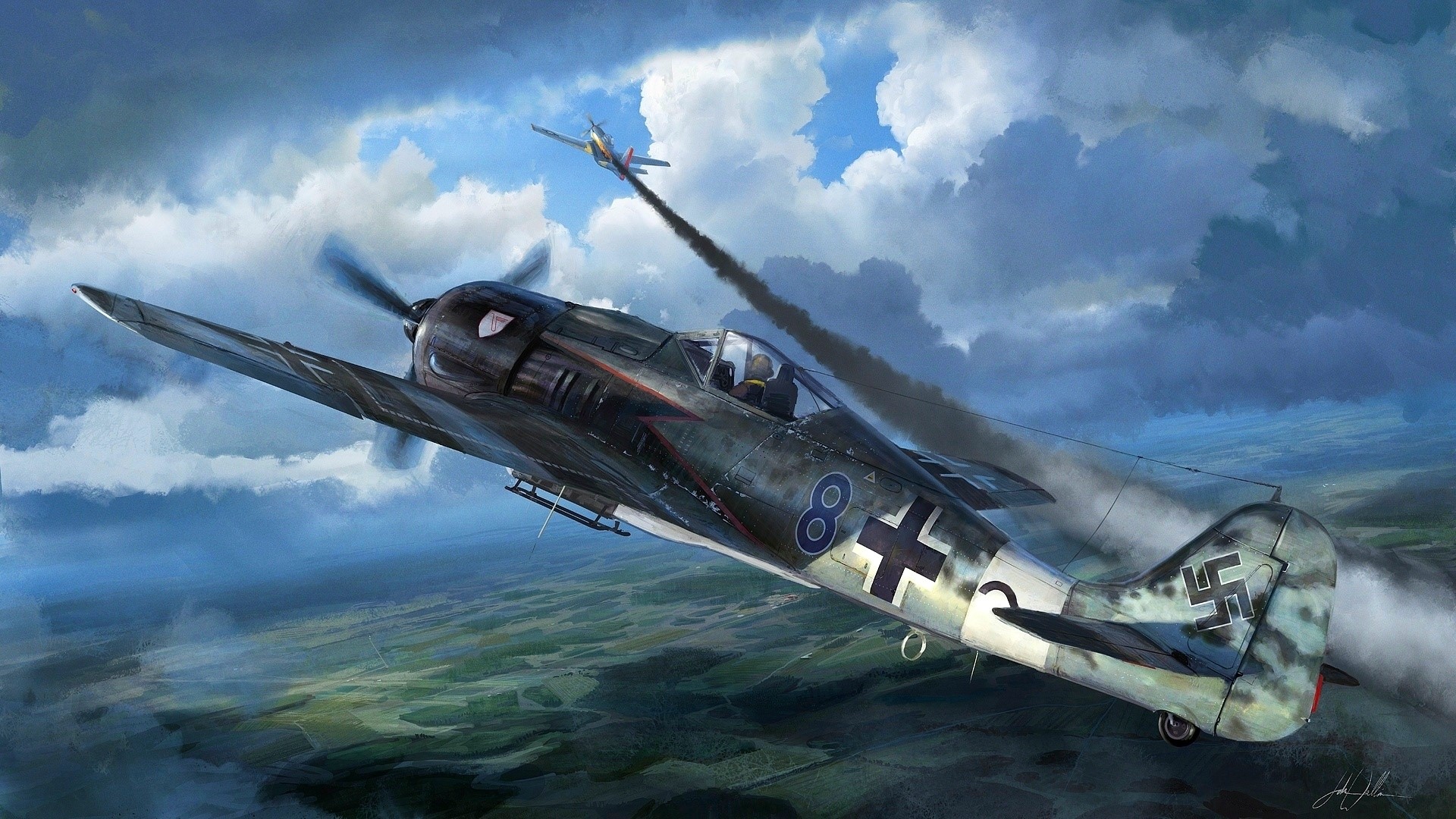 Focke-Wulf Fw 190 fighter plane in flight HD Wallpaper