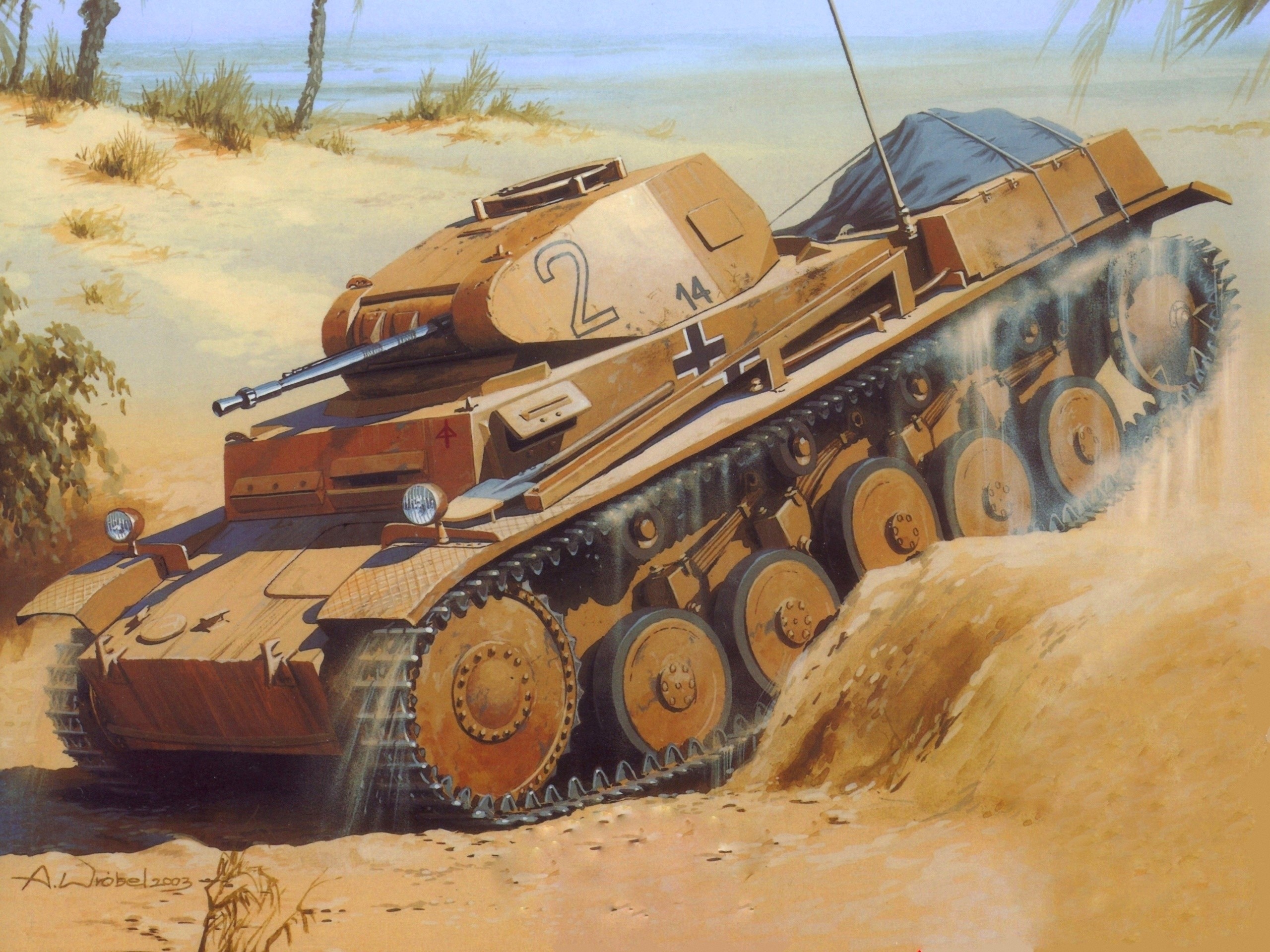 German Panzer II tank in desert terrain HD Wallpaper