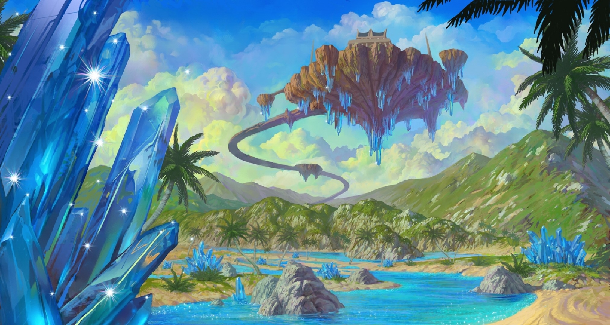 Lineage 2 Gracia floating island landscape with crystals HD Wallpaper