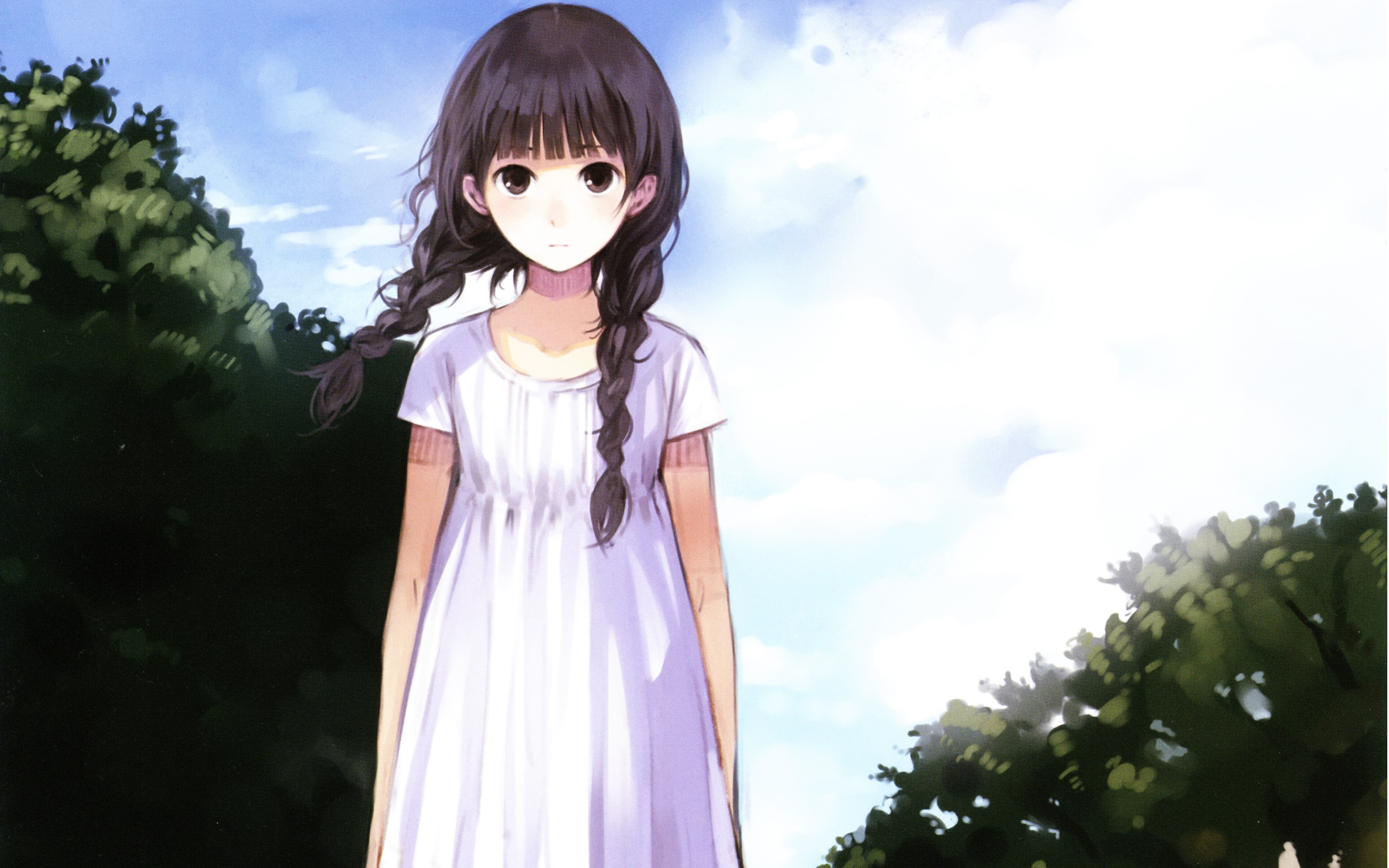 Girl with Braids in White Dress HD Wallpaper