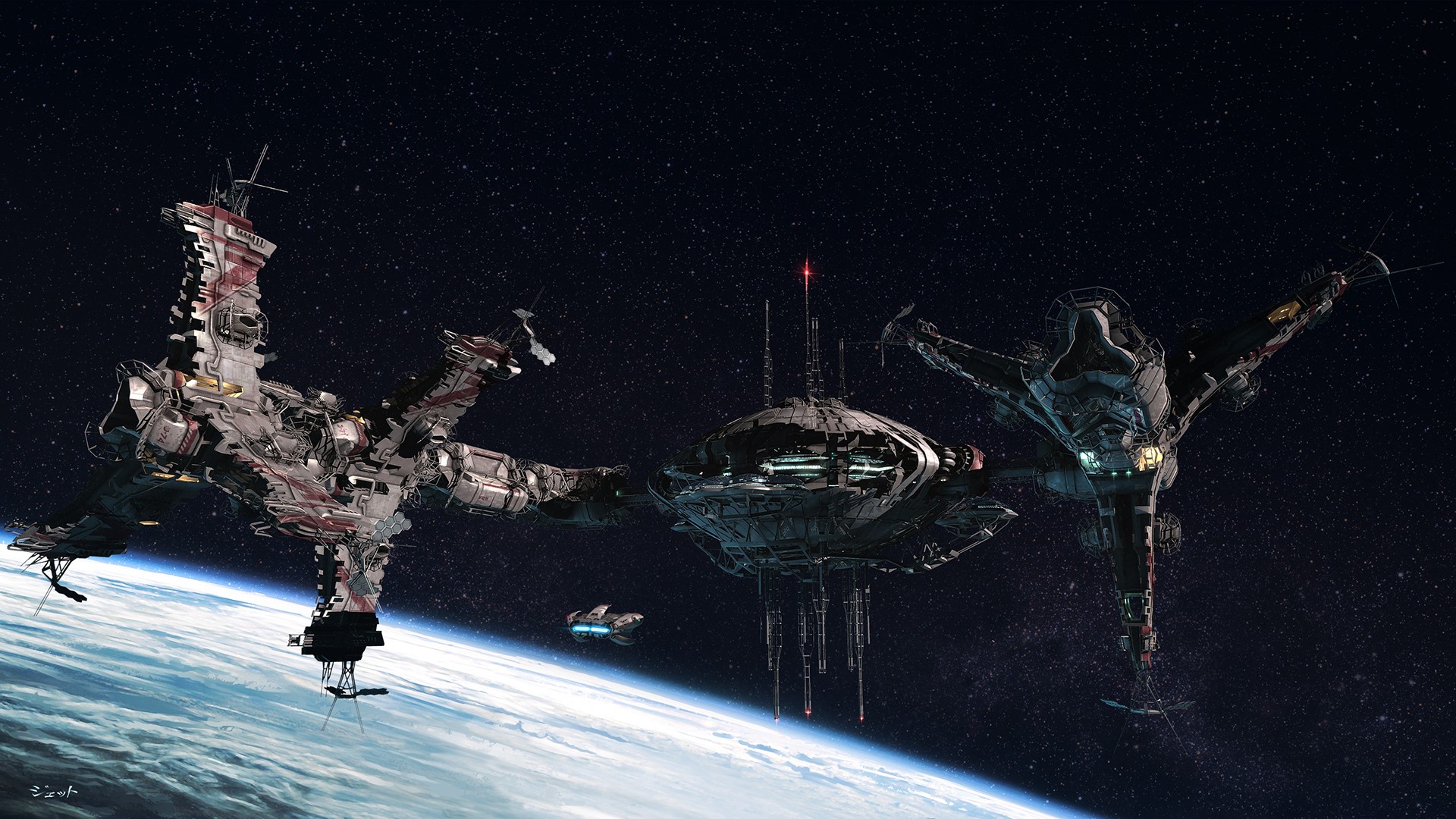 Orbital stations and ships above Earth HD Wallpaper