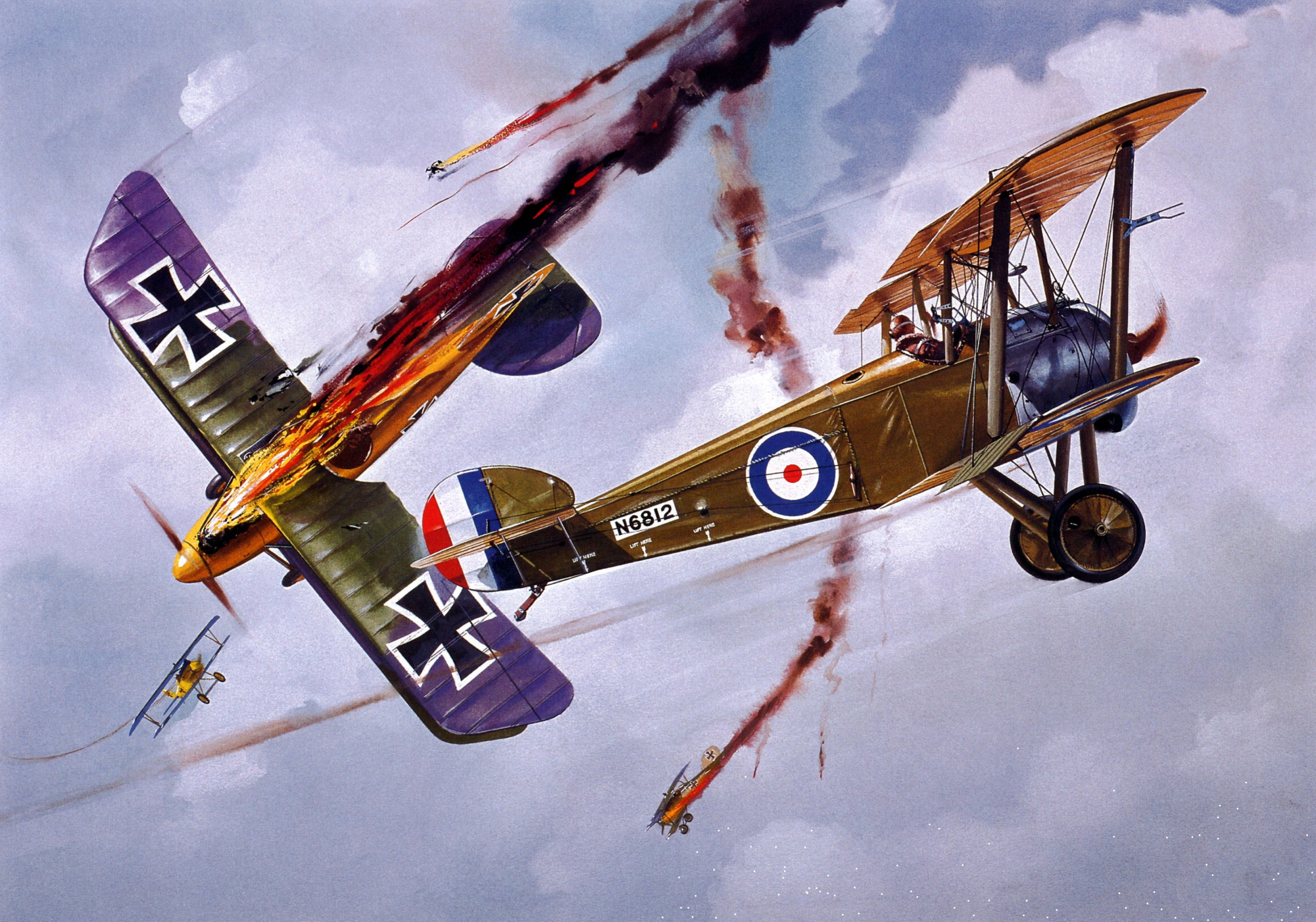 World War I Biplanes in Aerial Combat HD Wallpaper