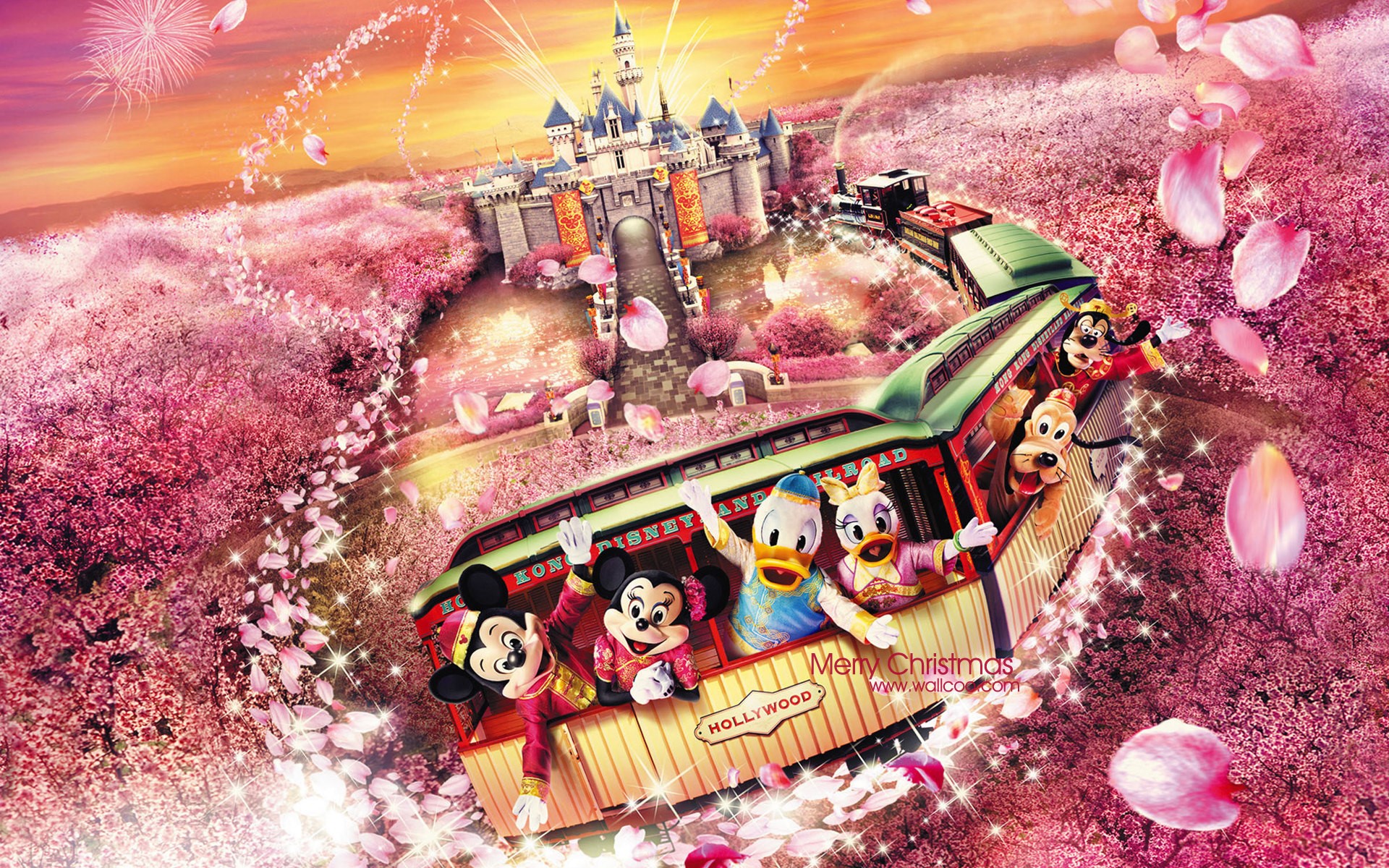 Mickey and Friends on a Train at Tokyo Disneyland HD Wallpaper