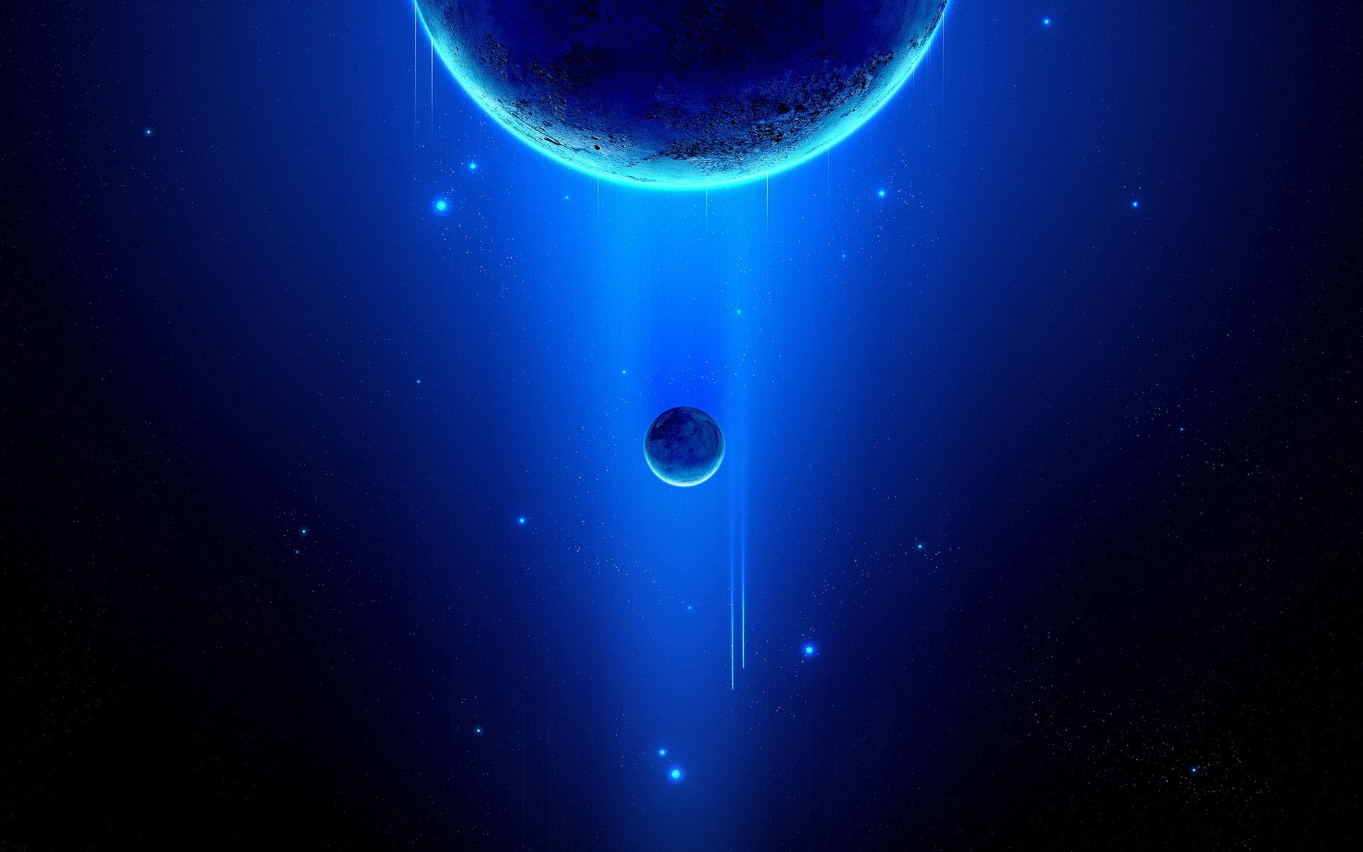 Two planets in deep space with glowing light HD Wallpaper