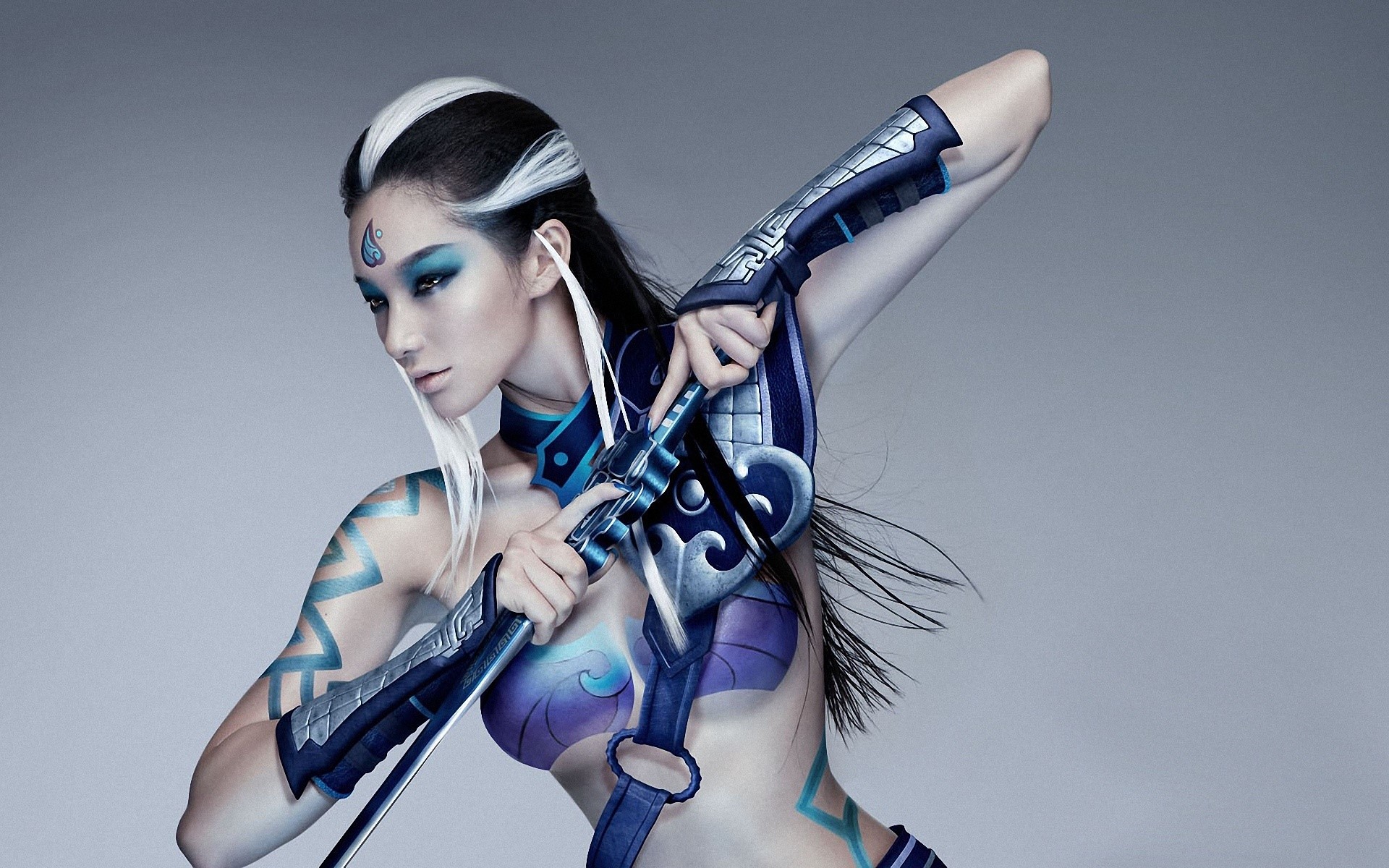 Woman with body paint and sword HD Wallpaper