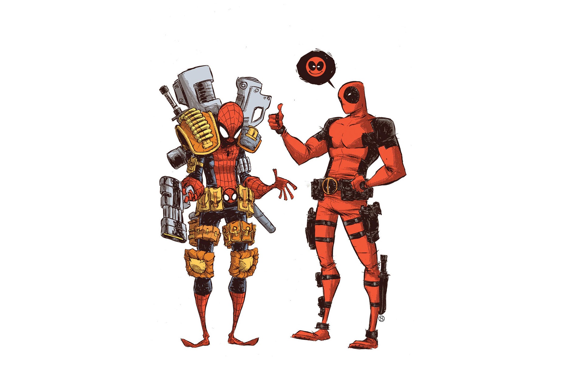 Spider-Man and Deadpool with weapons HD Wallpaper