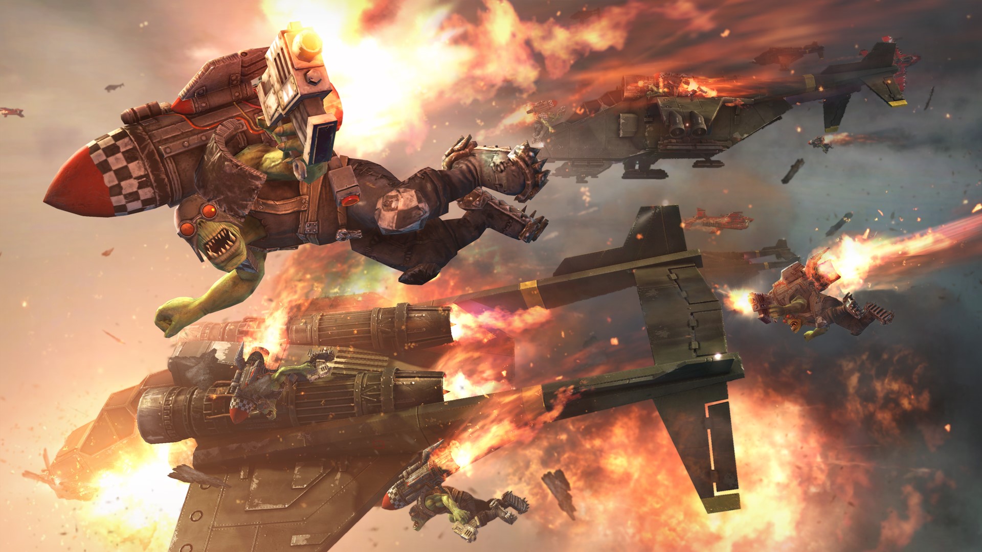 Warhammer 40000 Orks in aerial combat HD Wallpaper