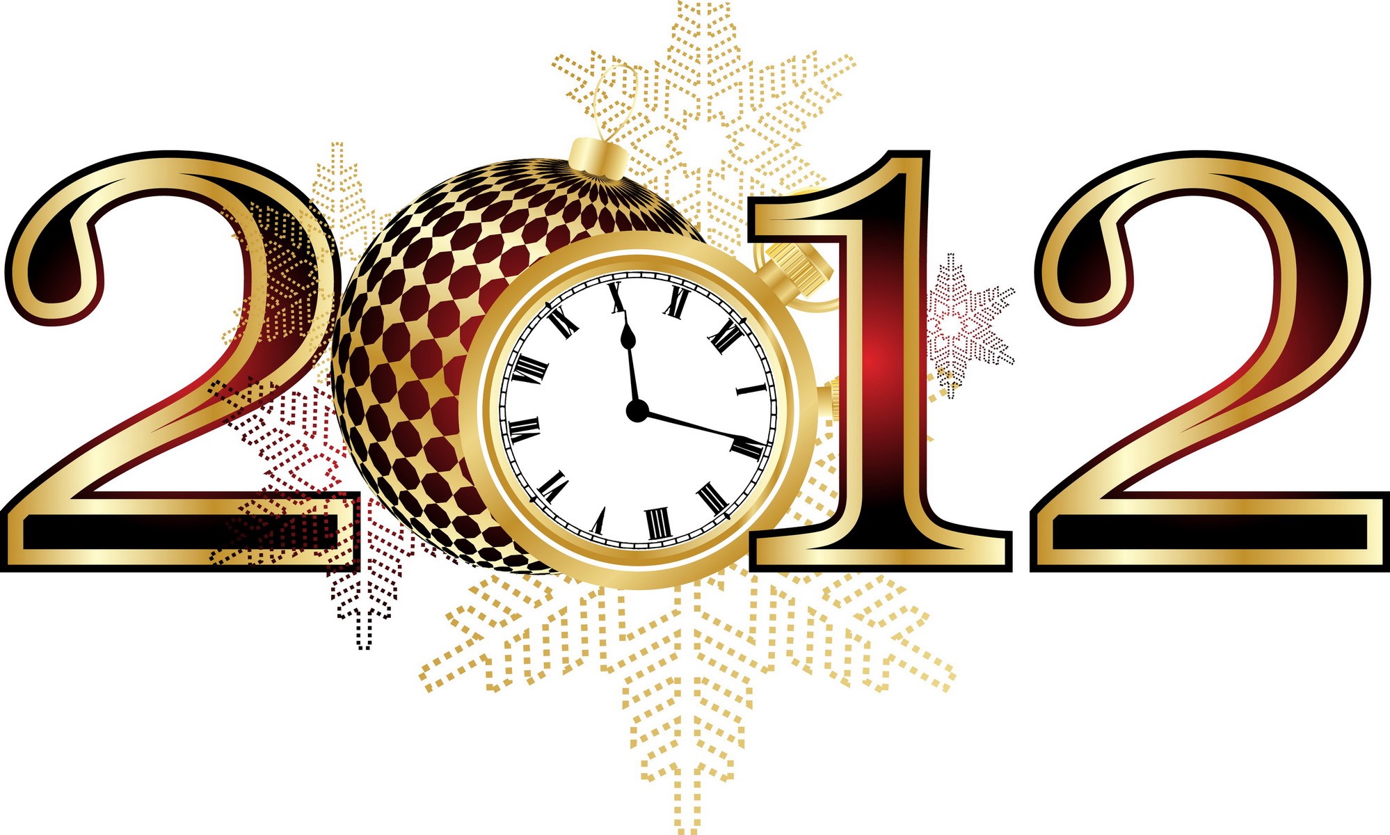 2012 New Year's Eve clock and ornaments HD Wallpaper