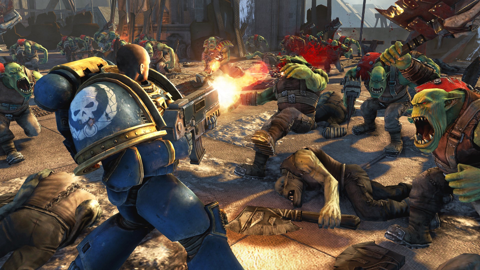 Space Marine fighting Orks in Warhammer 40000 HD Wallpaper