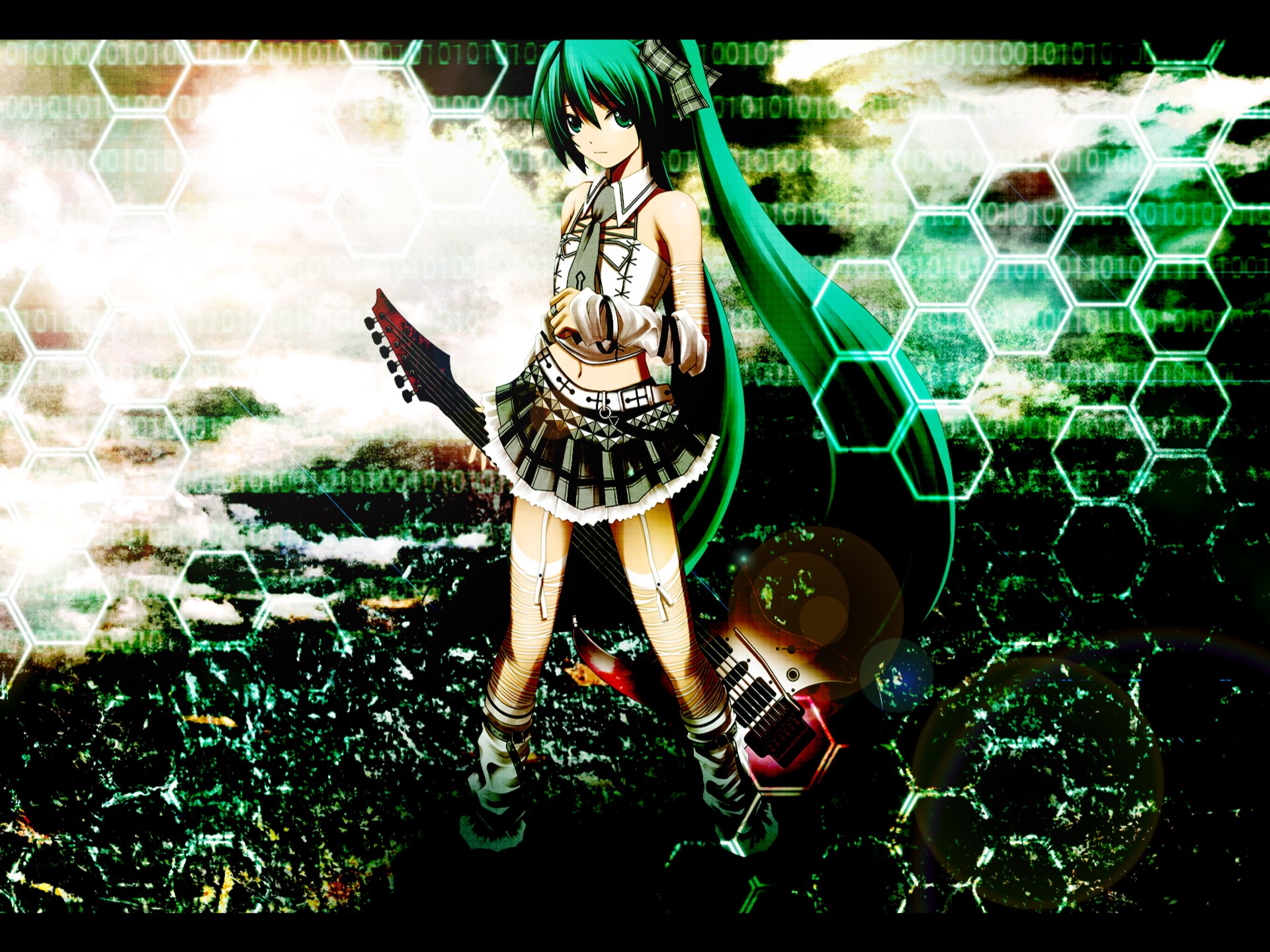 Hatsune Miku with Guitar HD Wallpaper