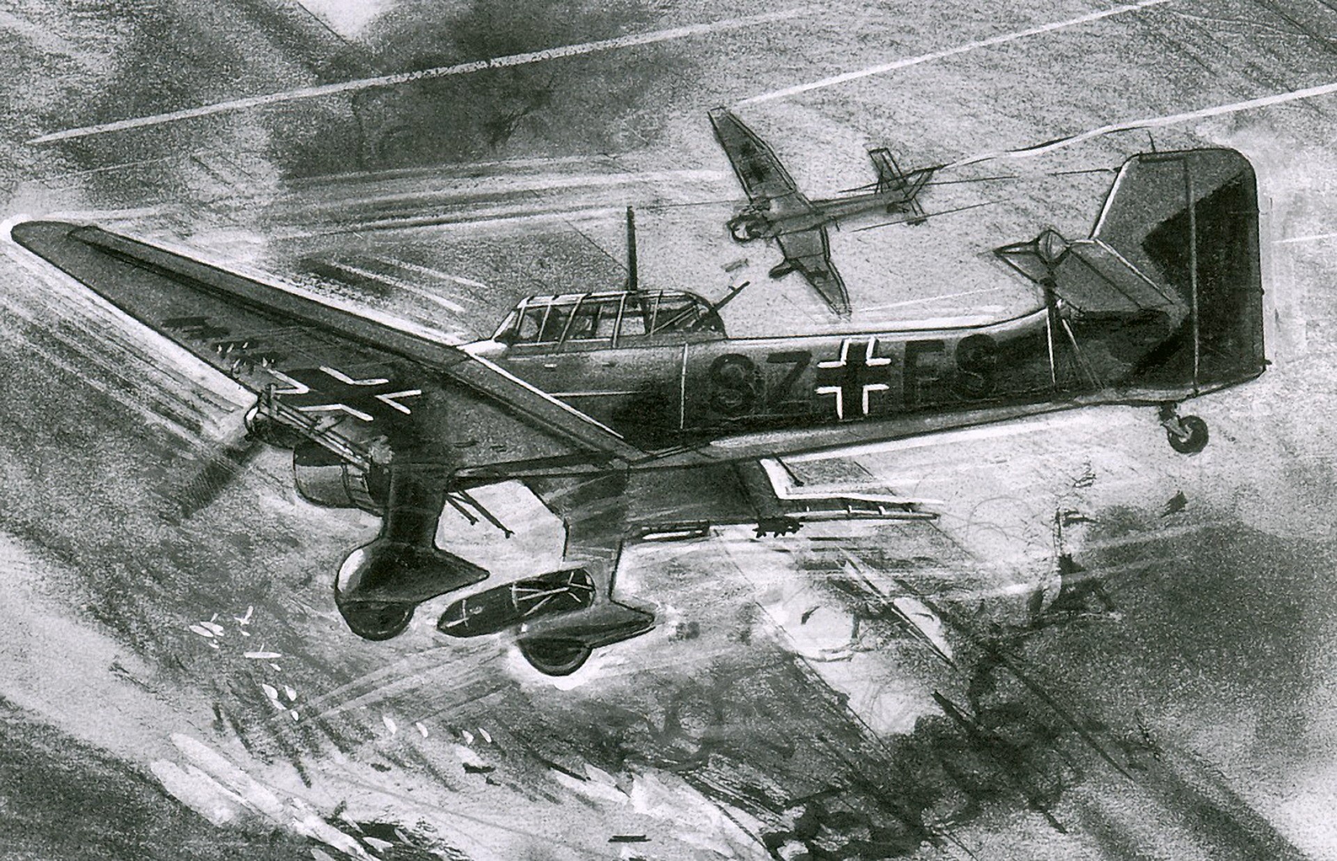 WWII German Stuka dive bomber and fighter plane HD Wallpaper