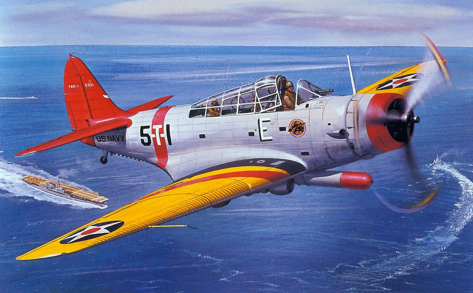 Douglas SBD Dauntless dive bomber over the ocean HD Wallpaper