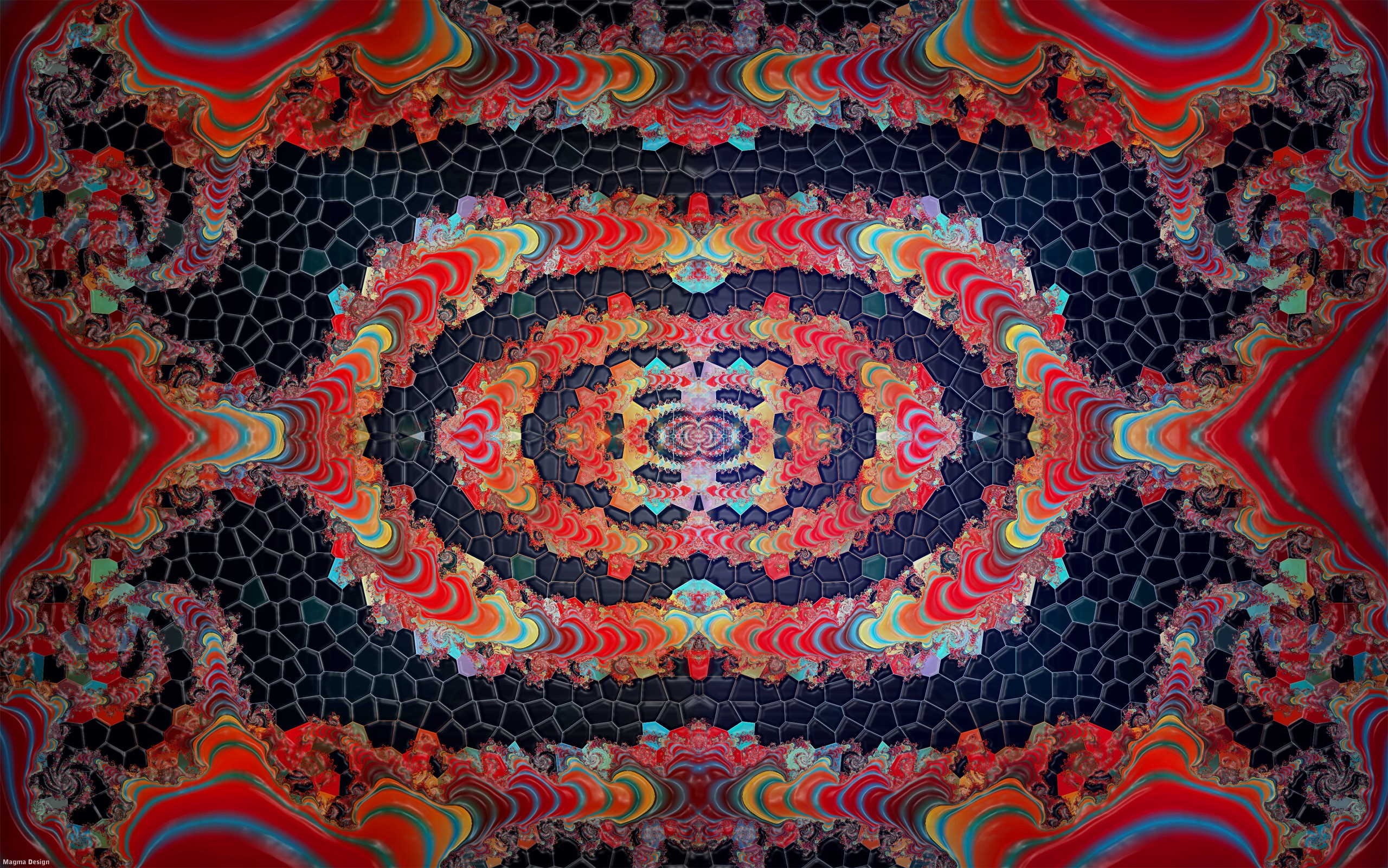 Fractal art with red, orange, and blue colors HD Wallpaper