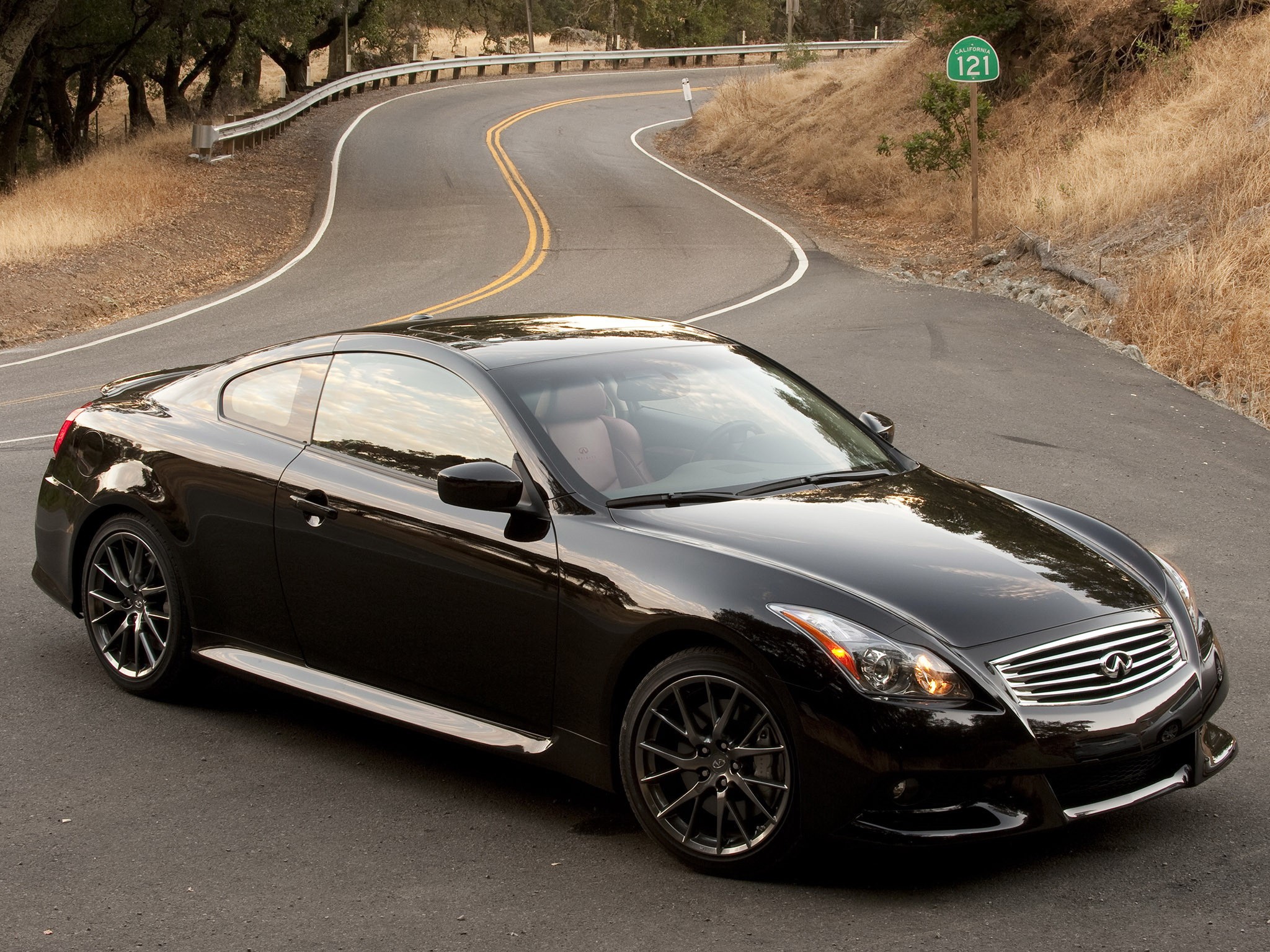 Black Infiniti Coupe on a Winding Road HD Wallpaper