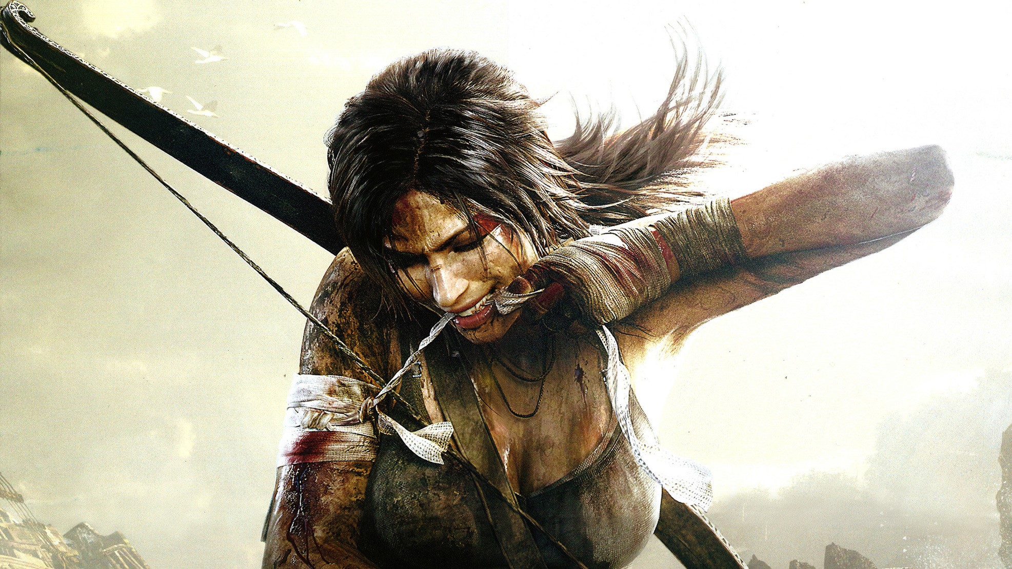 Lara Croft from Tomb Raider with a bow HD Wallpaper