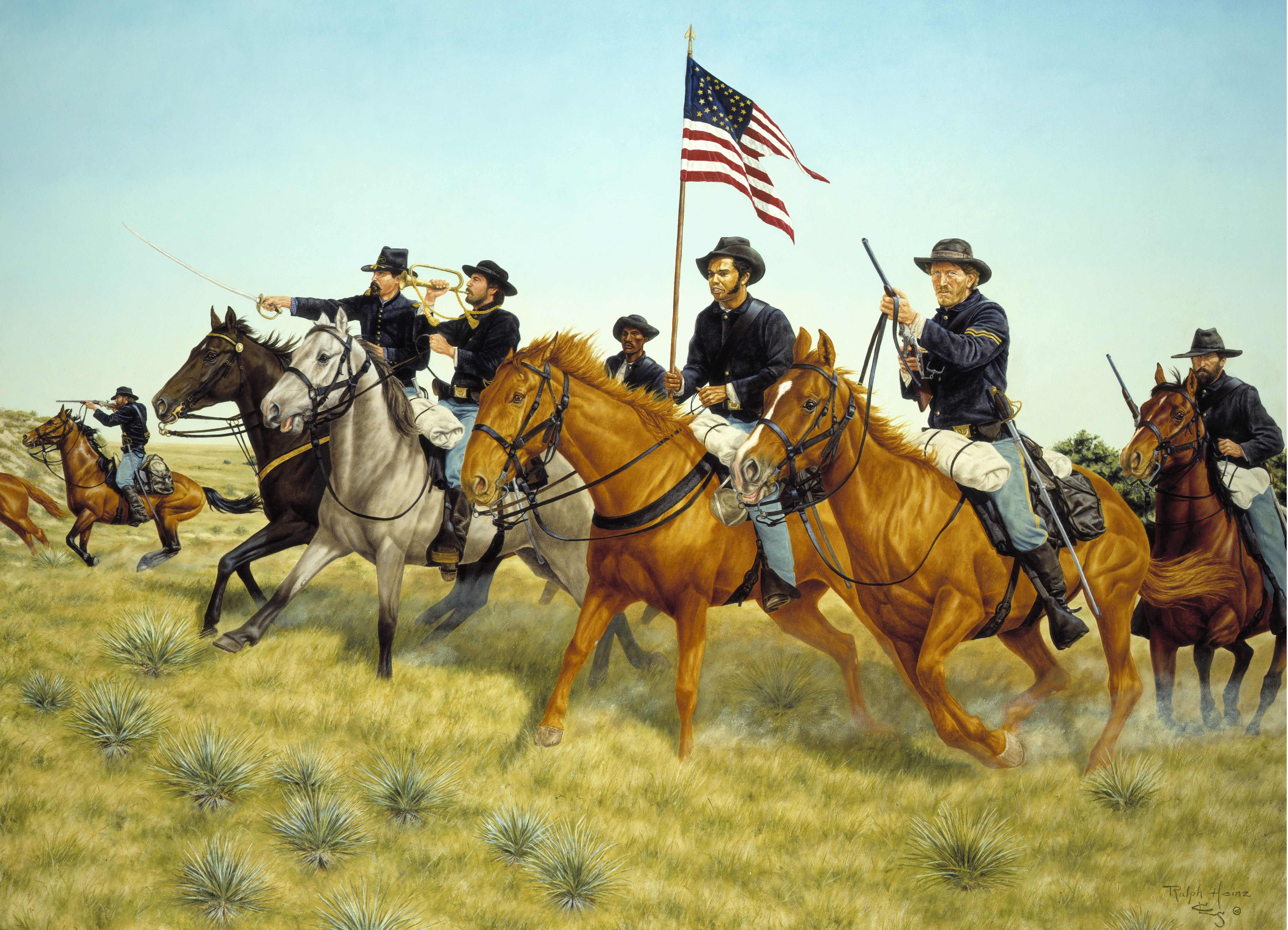 Cavalry charge with American flag HD Wallpaper