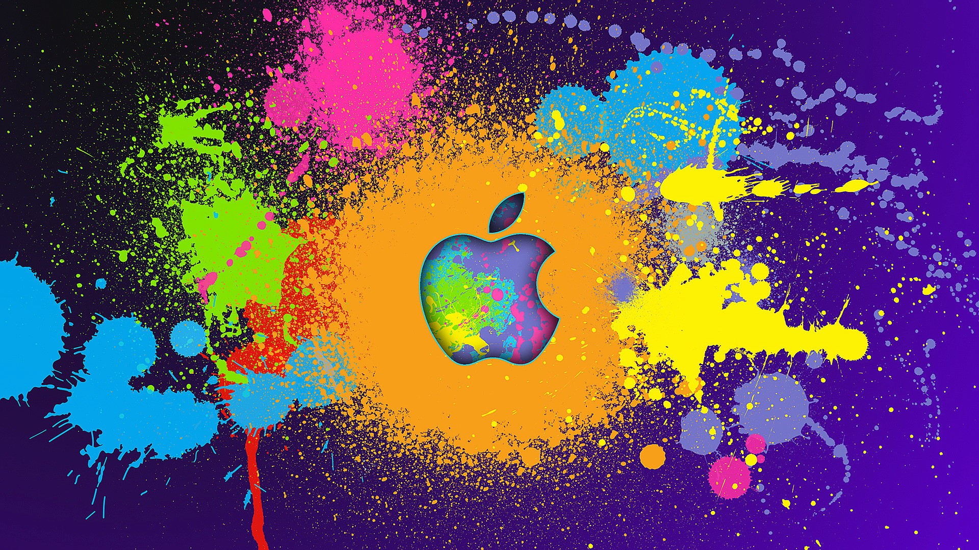 Apple logo with colorful paint splatters HD Wallpaper