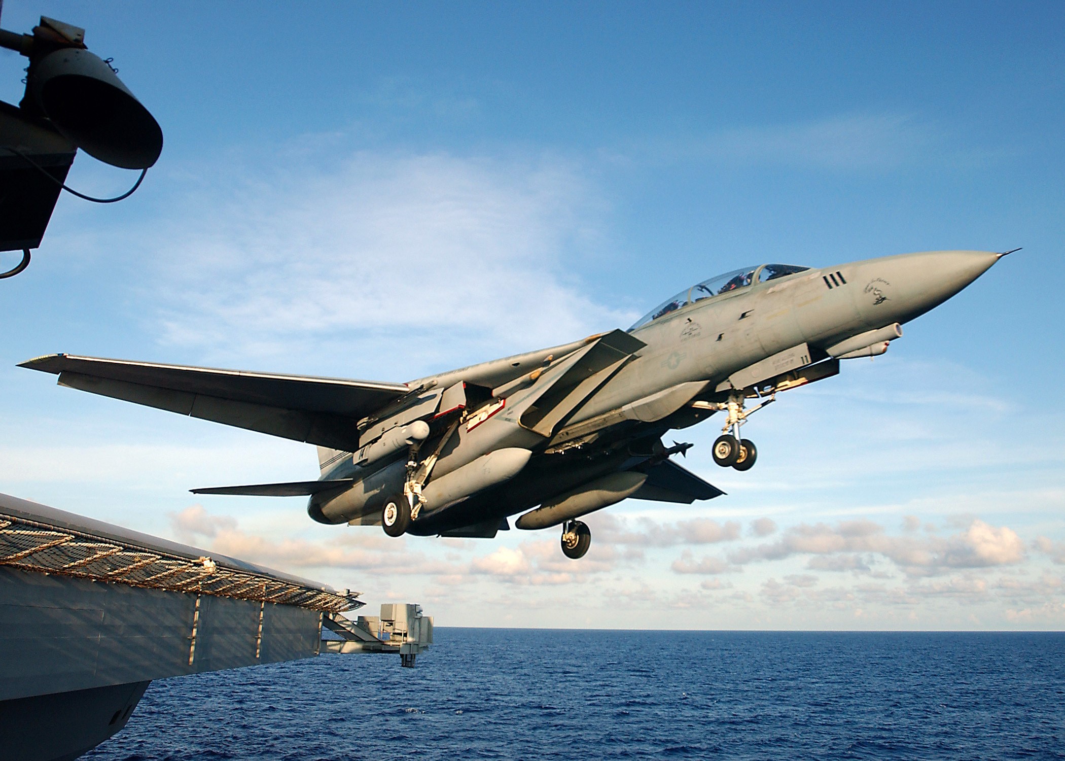 F-14B Tomcat fighter jet taking off from aircraft carrier HD Wallpaper
